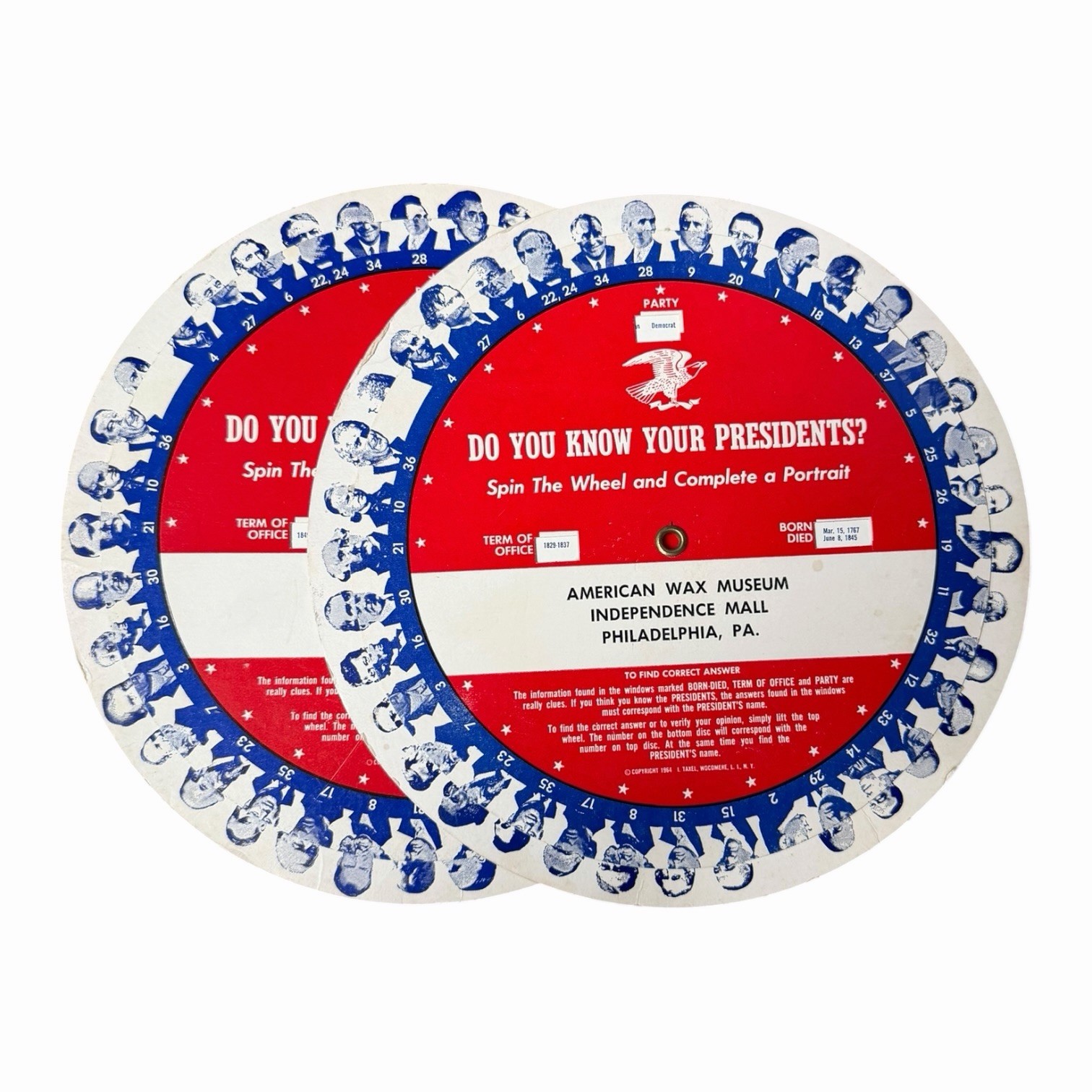 Do You Know Your Presidents? Spin Wheel American Wax Museum Philadelphia 1964