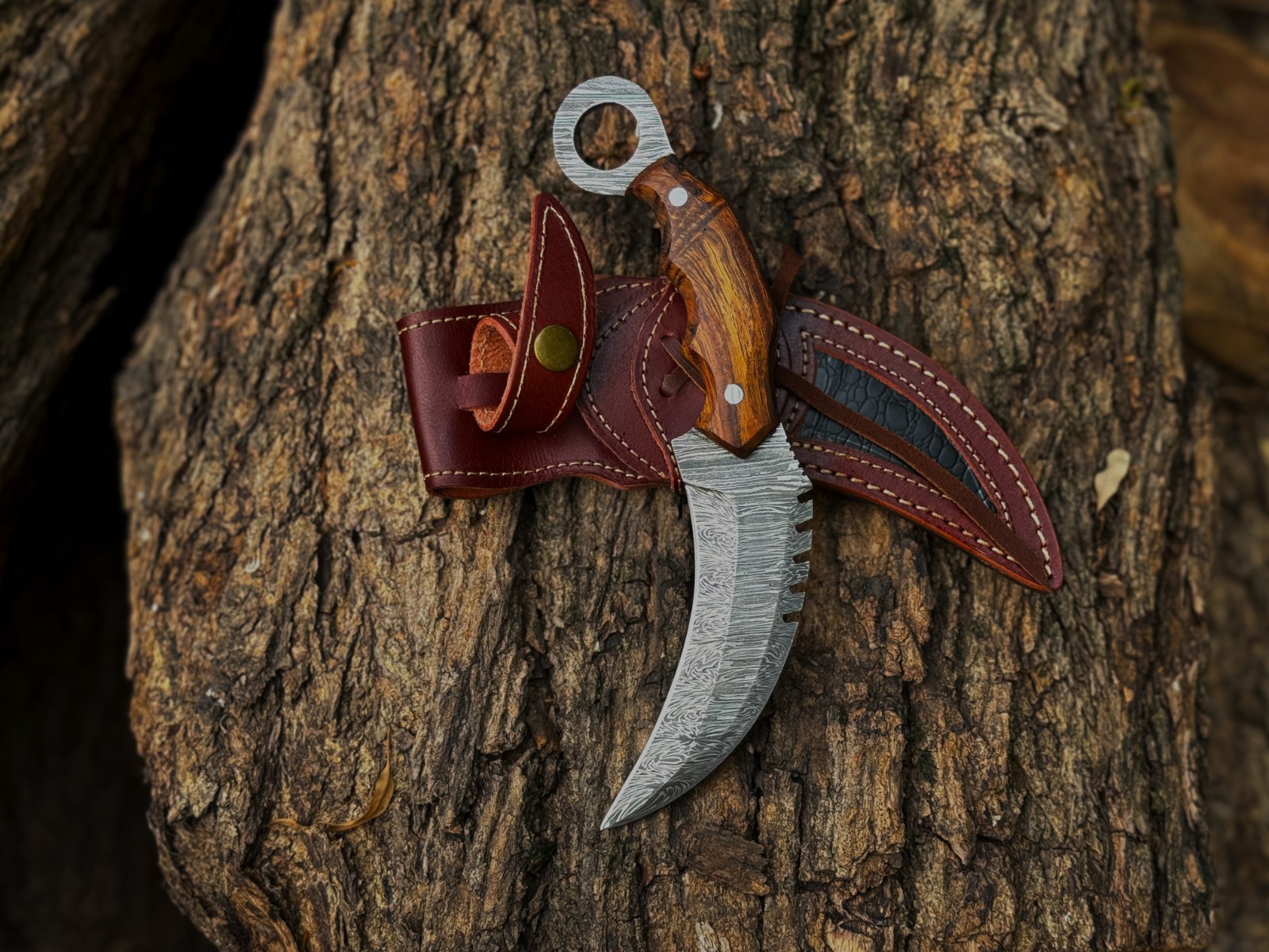 Custom Handmade Damascus Steel Karambit Knife Rosewood Hnadle with Sheath