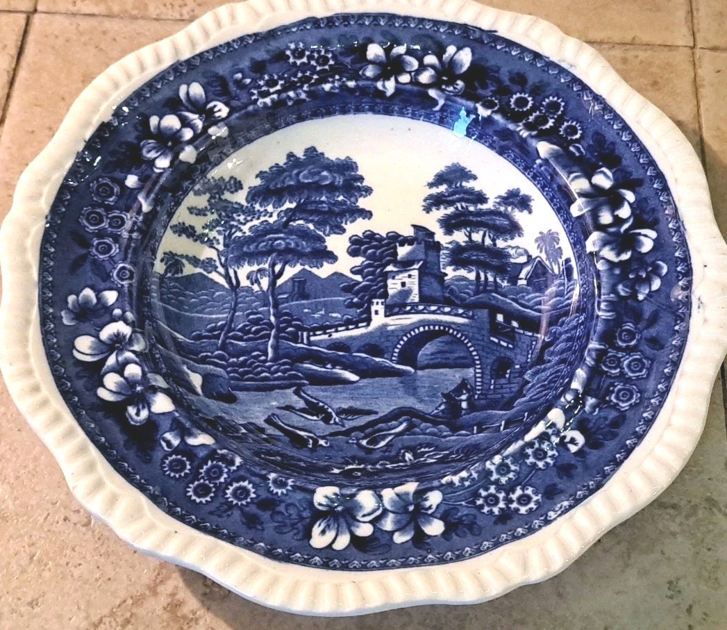 Copeland Spode Soup BOWL Spode’s TOWER Large Rim FLOW BLUE Antique 10.5″