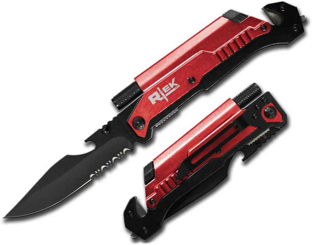 9″ Tactical Spring Assisted Black Blue Gold Gray Green Red Survival 7 in 1 Resc