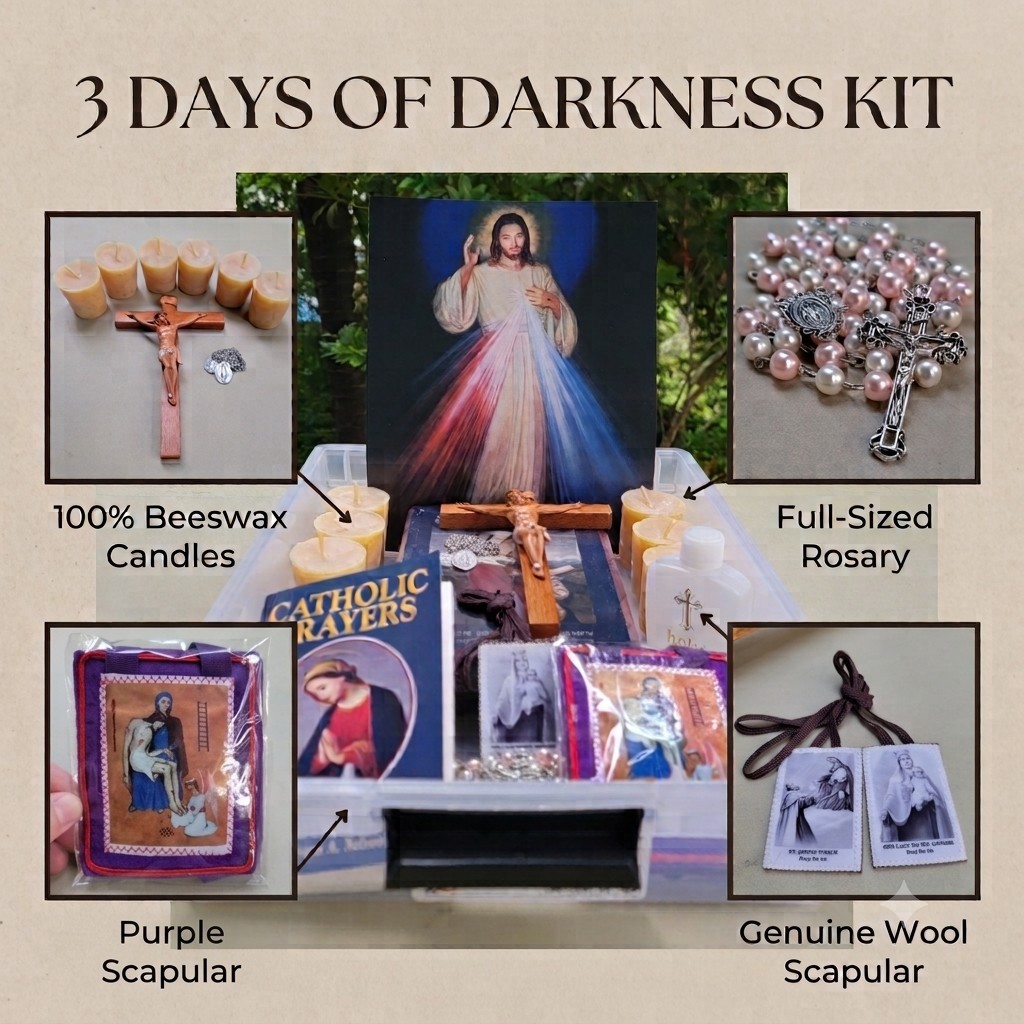 3 Days of Darkness Kit Water resistant *Bible Fontanini Crucifix Purple Scap*NEW