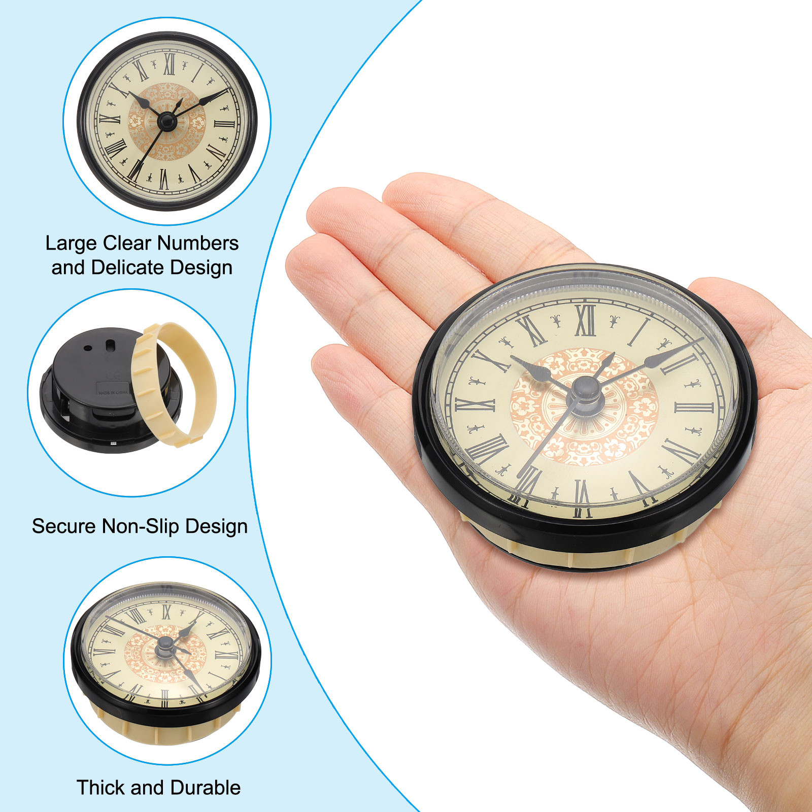2.8″ 70mm Quartz Roman Clock Insert Fit 61mm/3.1″ Black/Gold Style 6