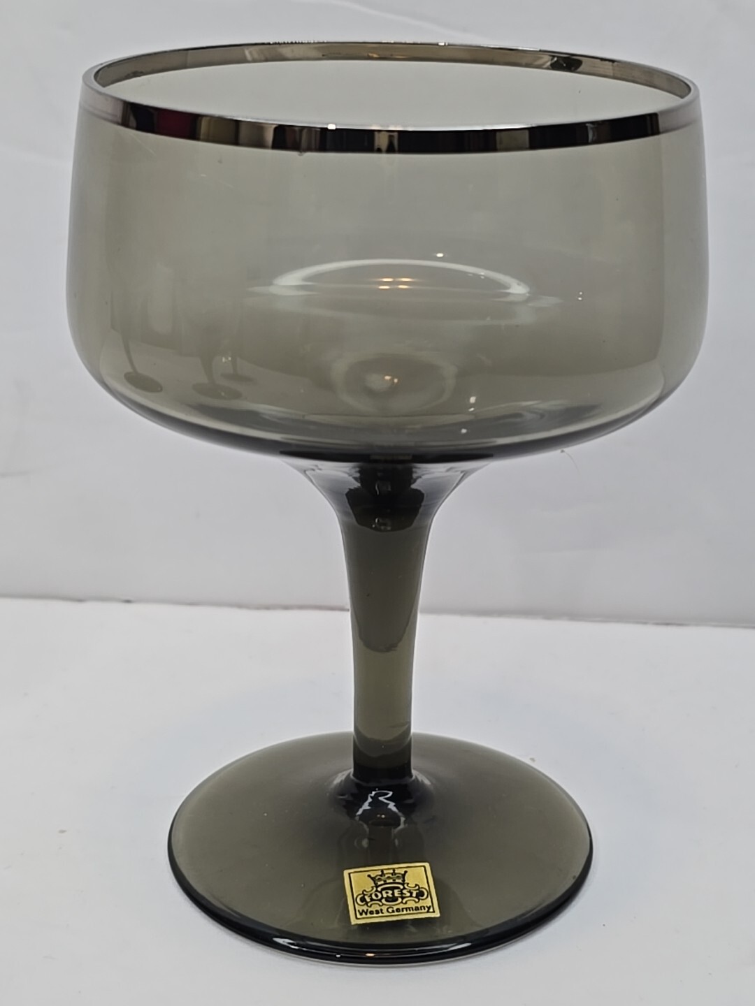 Forest Champagne Glasses Set of 4 Smokey Glass Silver Rim Made in West Germany