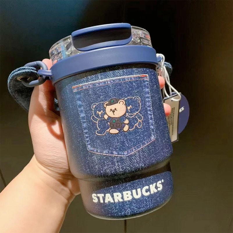 New Starbucks China 2026 Denim Star Coffee Retro 15oz 2 Sips Cup with Handle