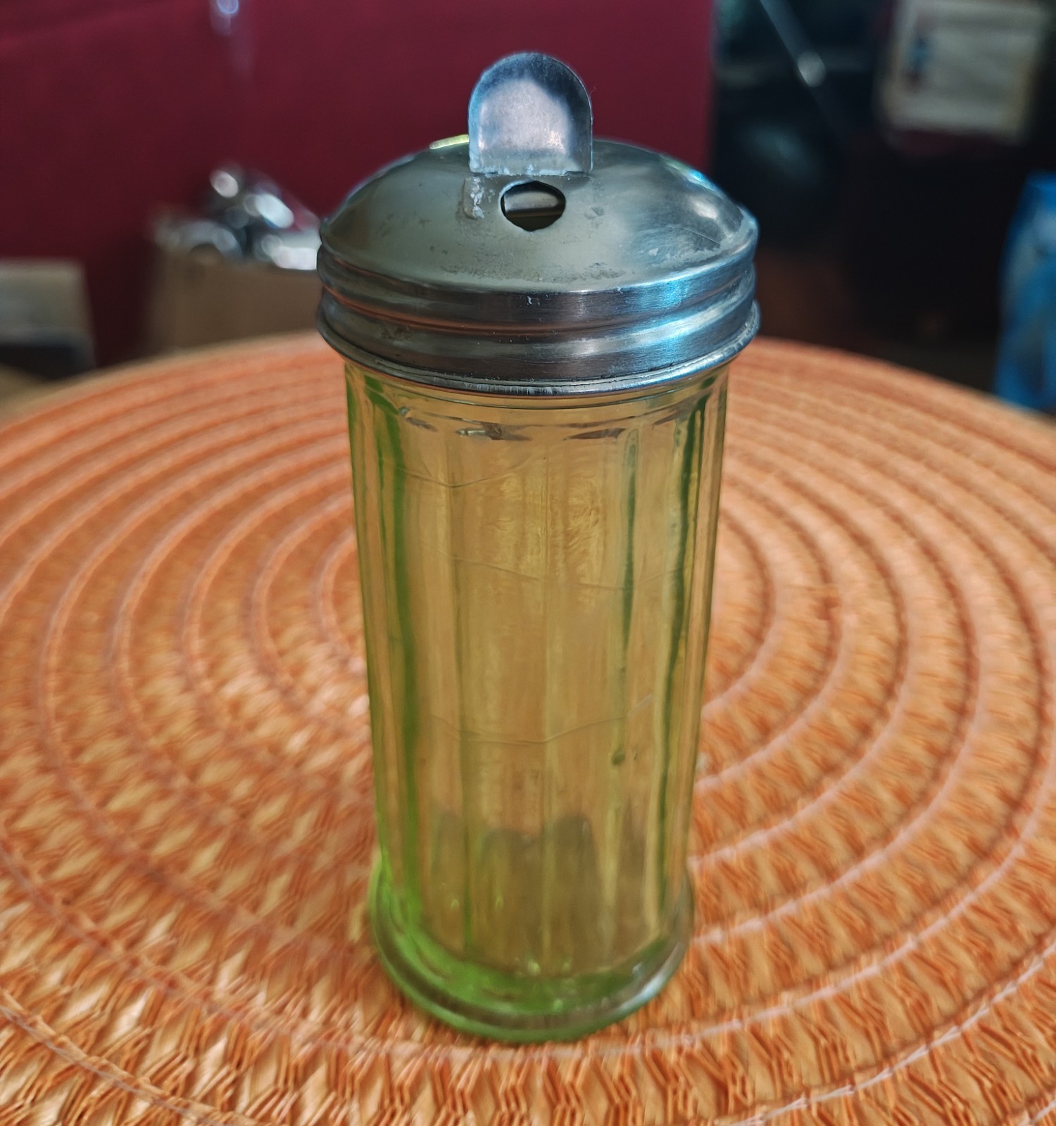 Vintage Green Ribbed Glass Restaurant Style Sugar Shaker Dispenser Small