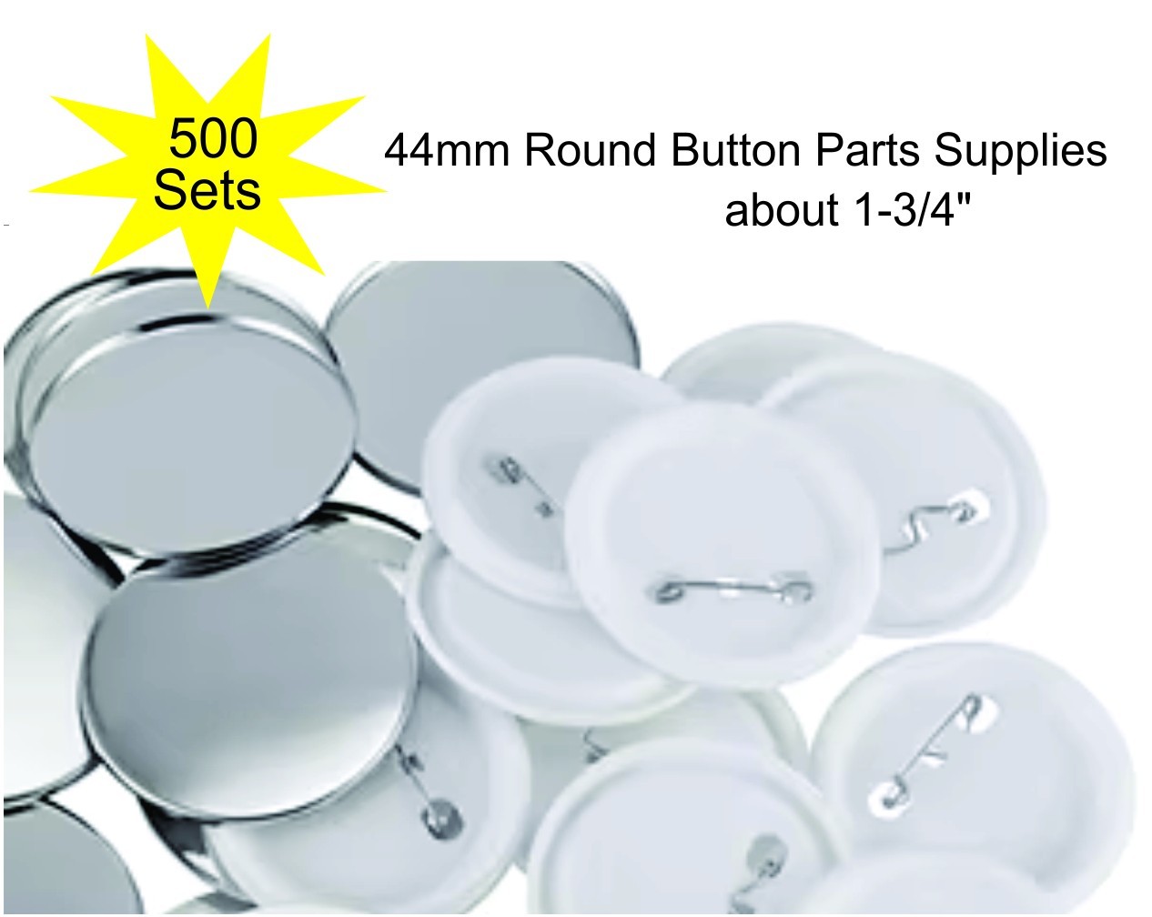 BEAMNOVA 500 Sets of 44mm Round Button Parts Supplies – about 1-3/4″