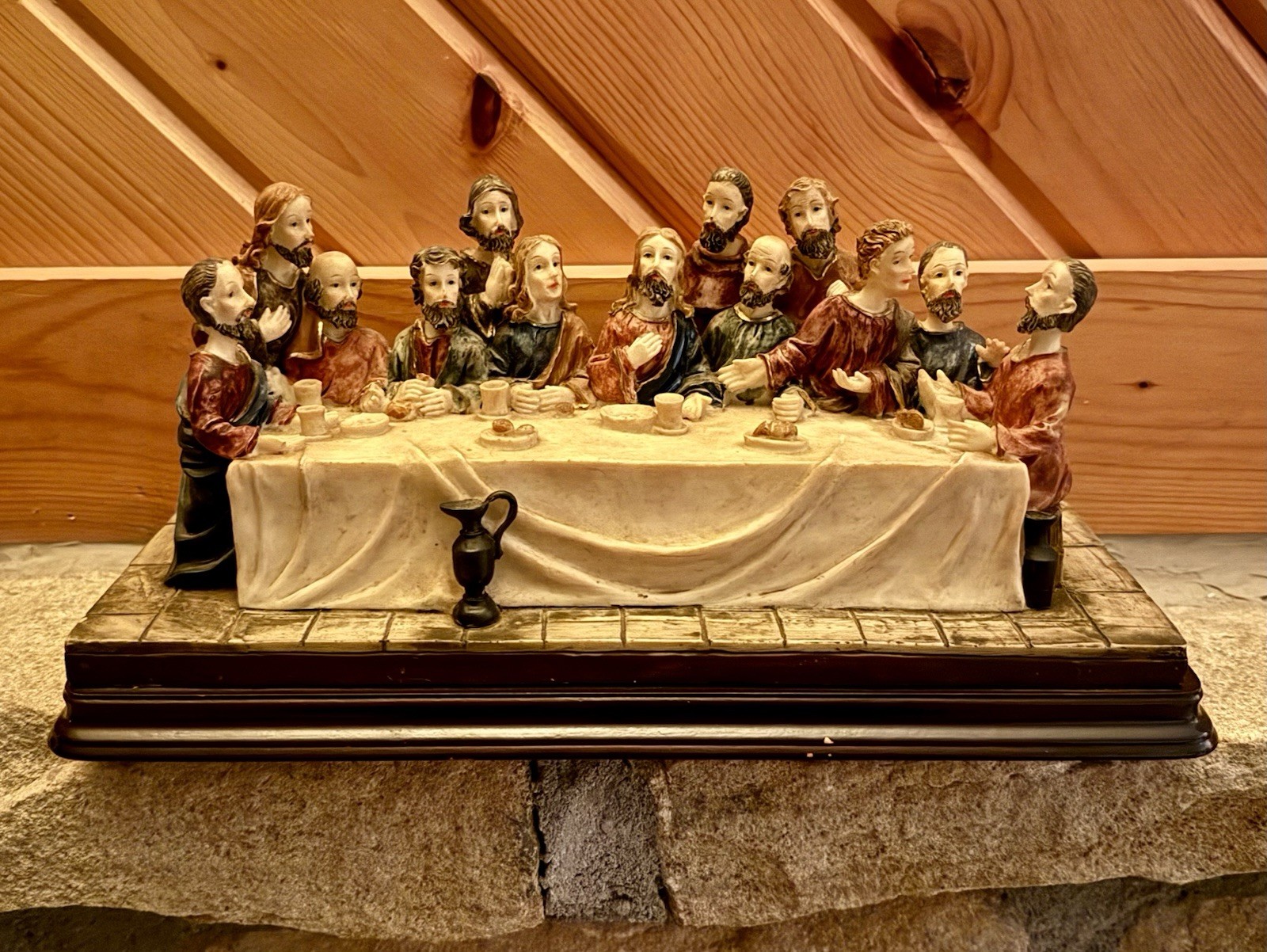 Vintage The Last Supper 3D Figurine Statue Jesus & 12 Apostles Christian Decor
