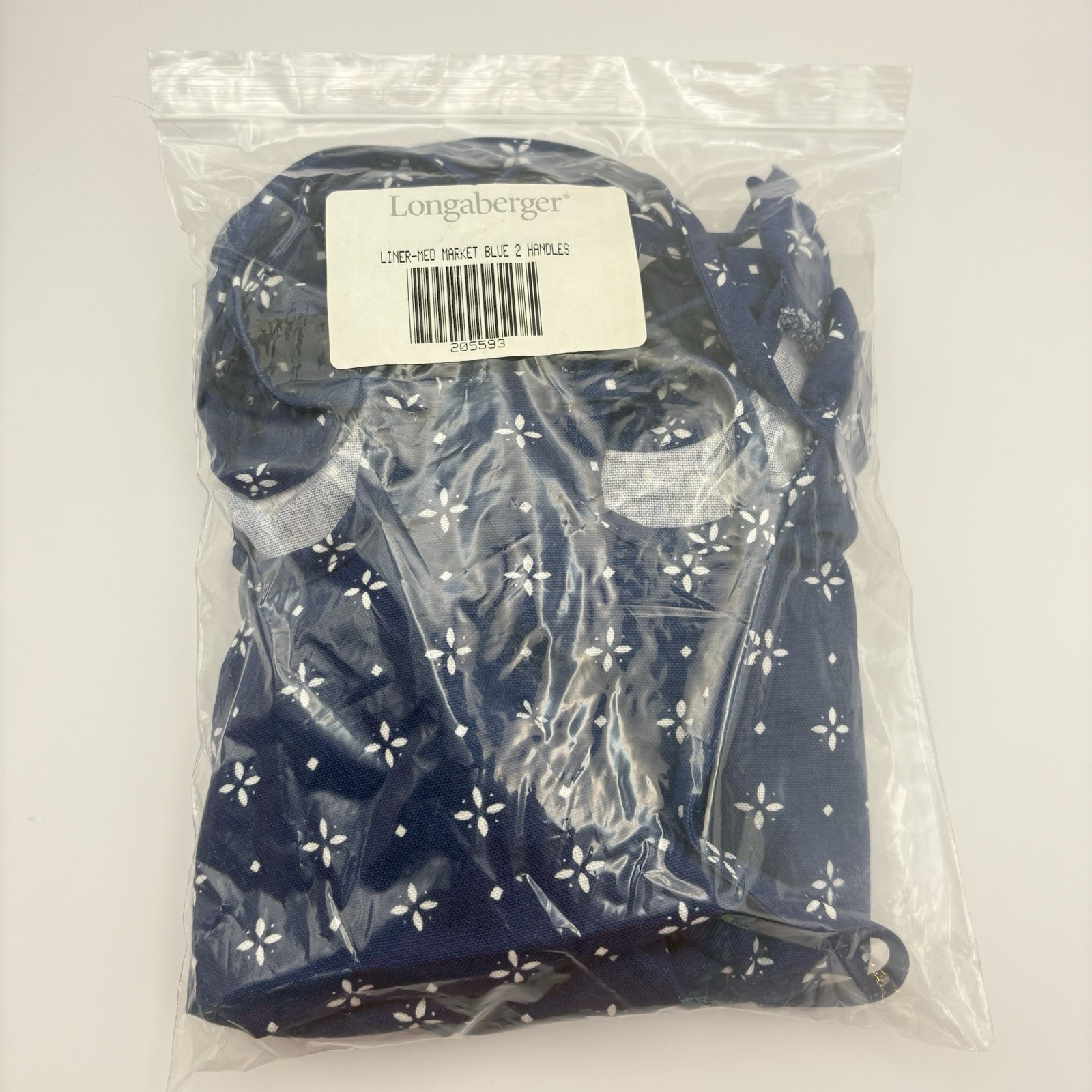 Longaberger Medium Market Basket Liner Traditional Blue 2 Handles Tie Closure