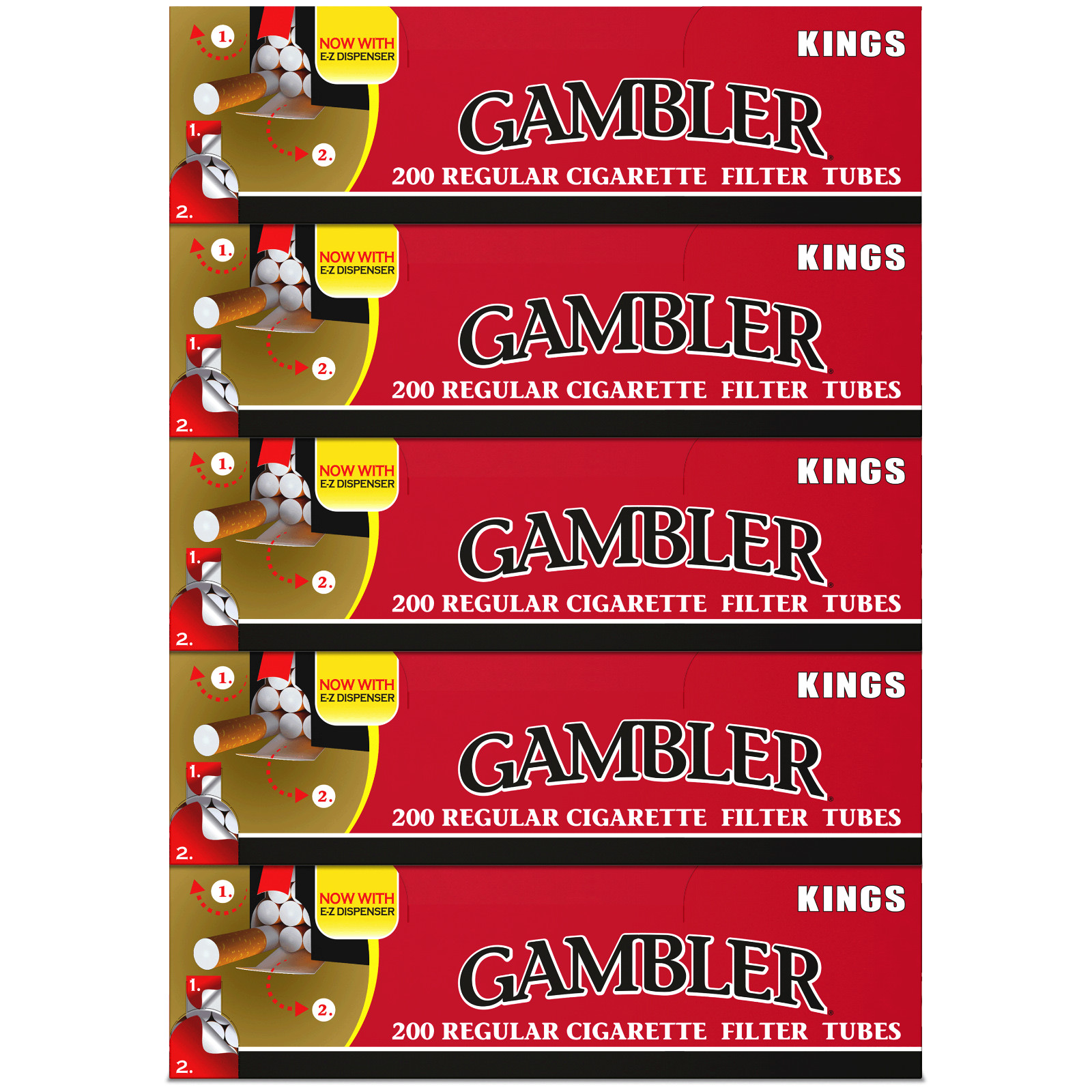 Gambler Tubes – King Size Regular Cigarette Filter Tubes (200 Per Box) 5 Boxes
