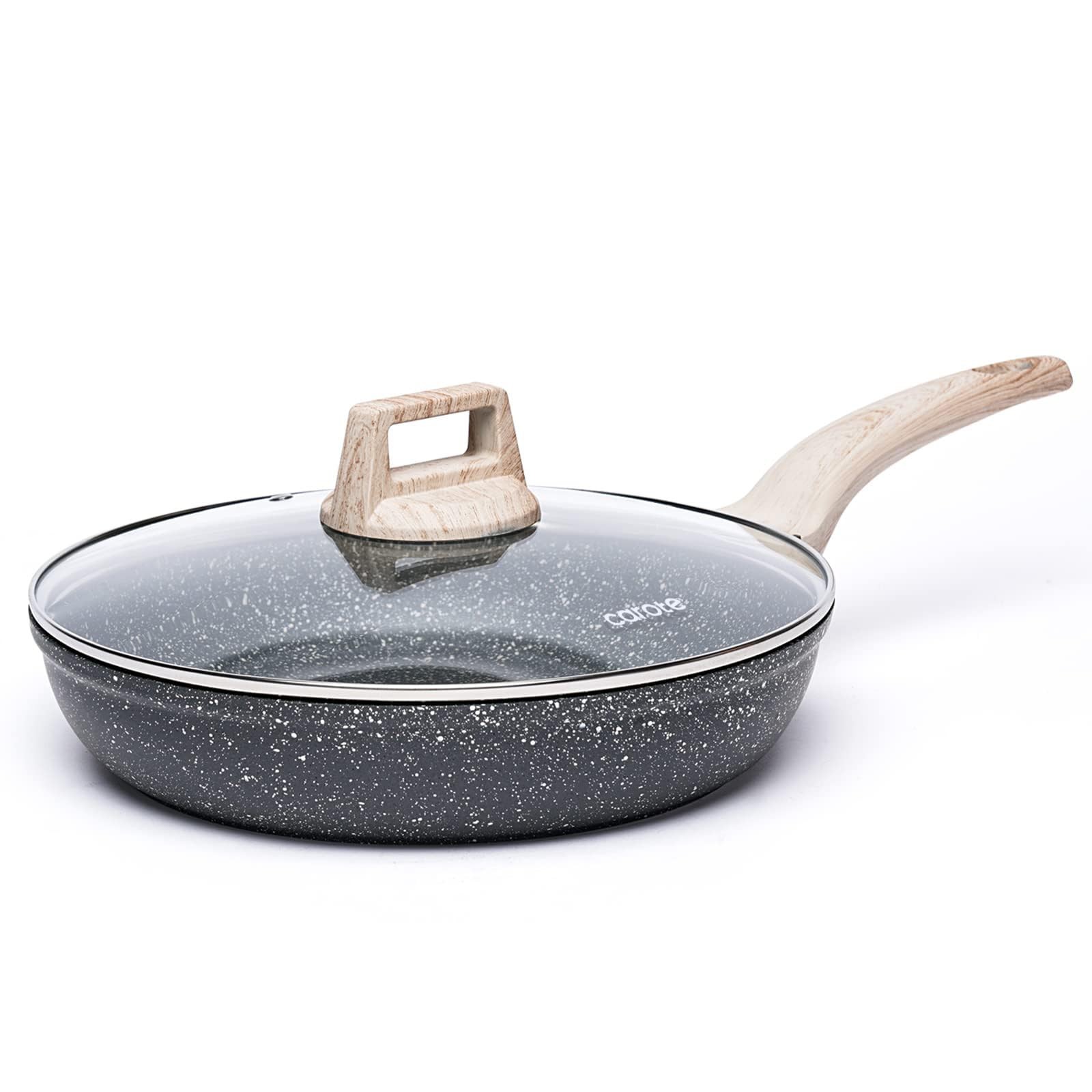 CAROTE Non Stick Frying Pan Skillet, 8″ Nonstick frying pan w/lid, Black