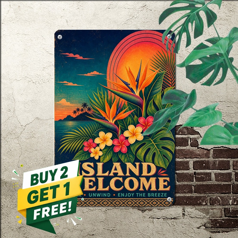Sunset Glow Backdrop Welcome Sign Tropical Bold Porch Patio Wall Art 8×12
