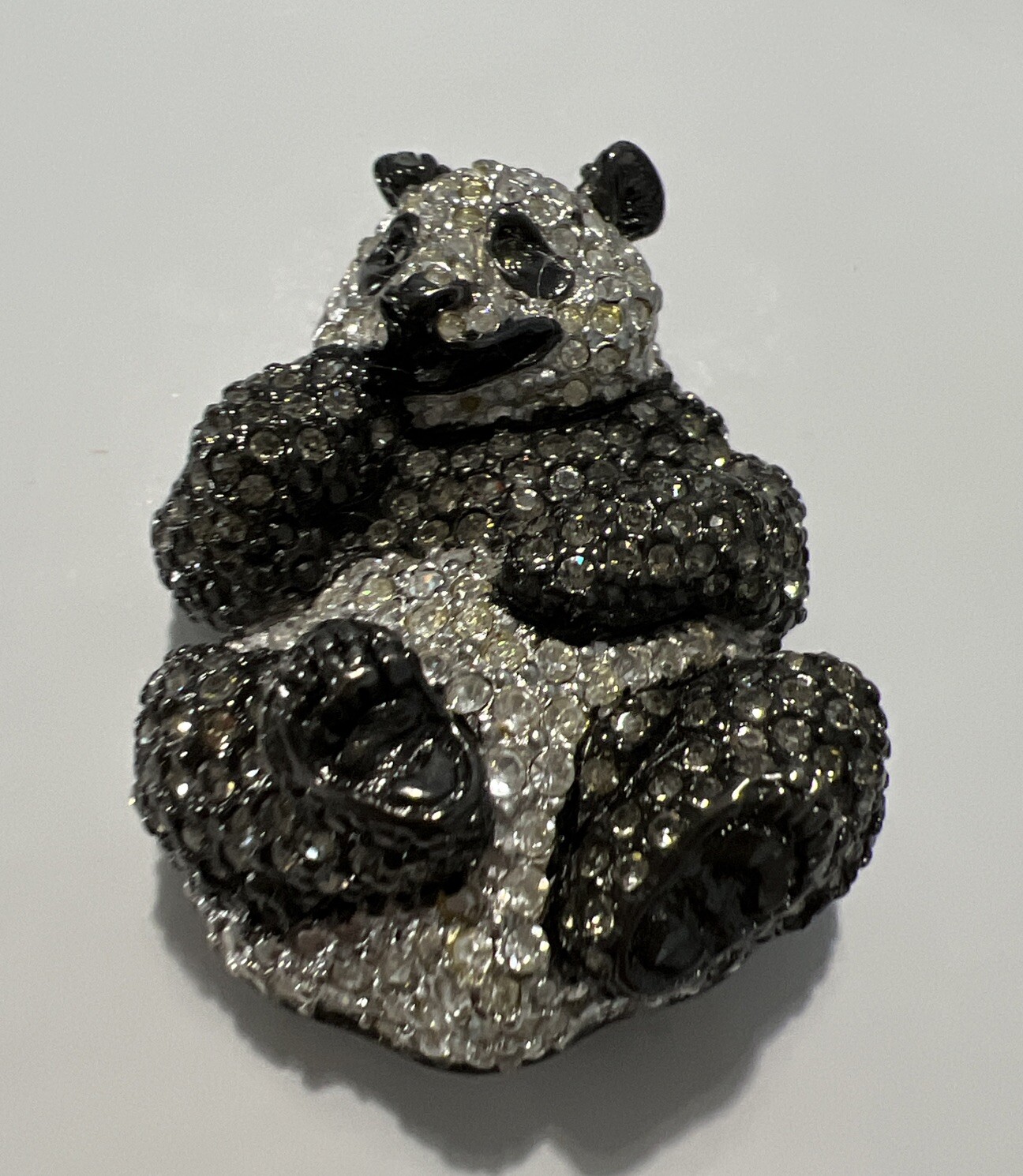 SIGNED SWAROVSKI BLACK DIAMOND CRYSTAL PANDA BEAR PIN BROOCH