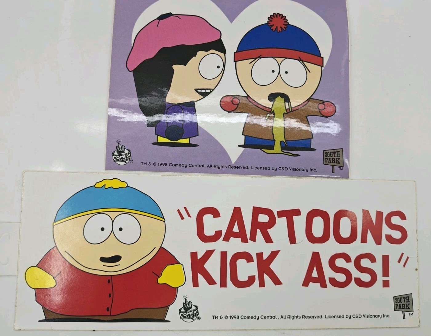 SOUTH PARK STICKERS VINYL STICKERS LOT OF 2 VINTAGE 1998 COMEDY CENTRAL