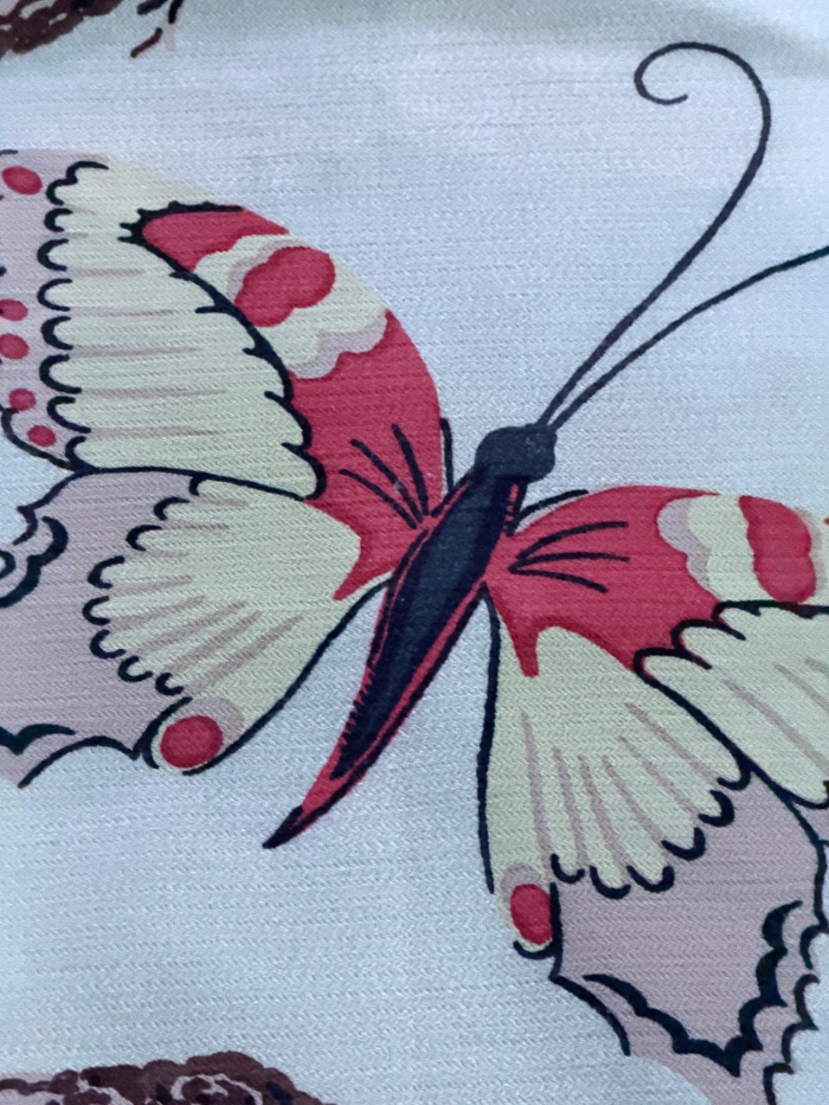 RARE 40’s Minty Green Butterfly Hand Print Mid Century Vintage Barkcloth Fabric