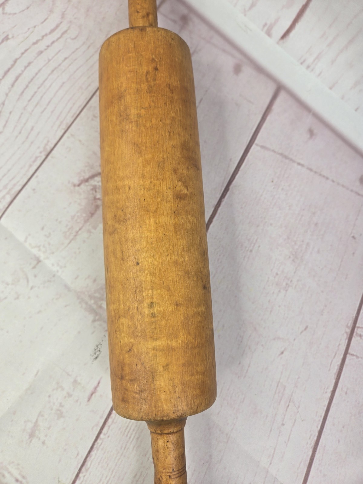 Antique Rolling Pin Turned Wood 1 Piece Rustic Patina 19.5″ L Primitive Ball End