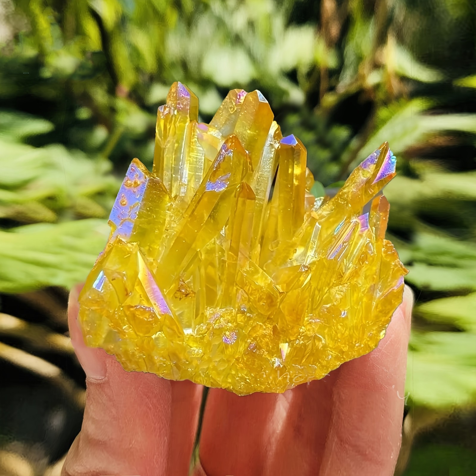 80-120g Aura Yellow Crystal Titanium Quartz Cluster Healing Mineral Specimen