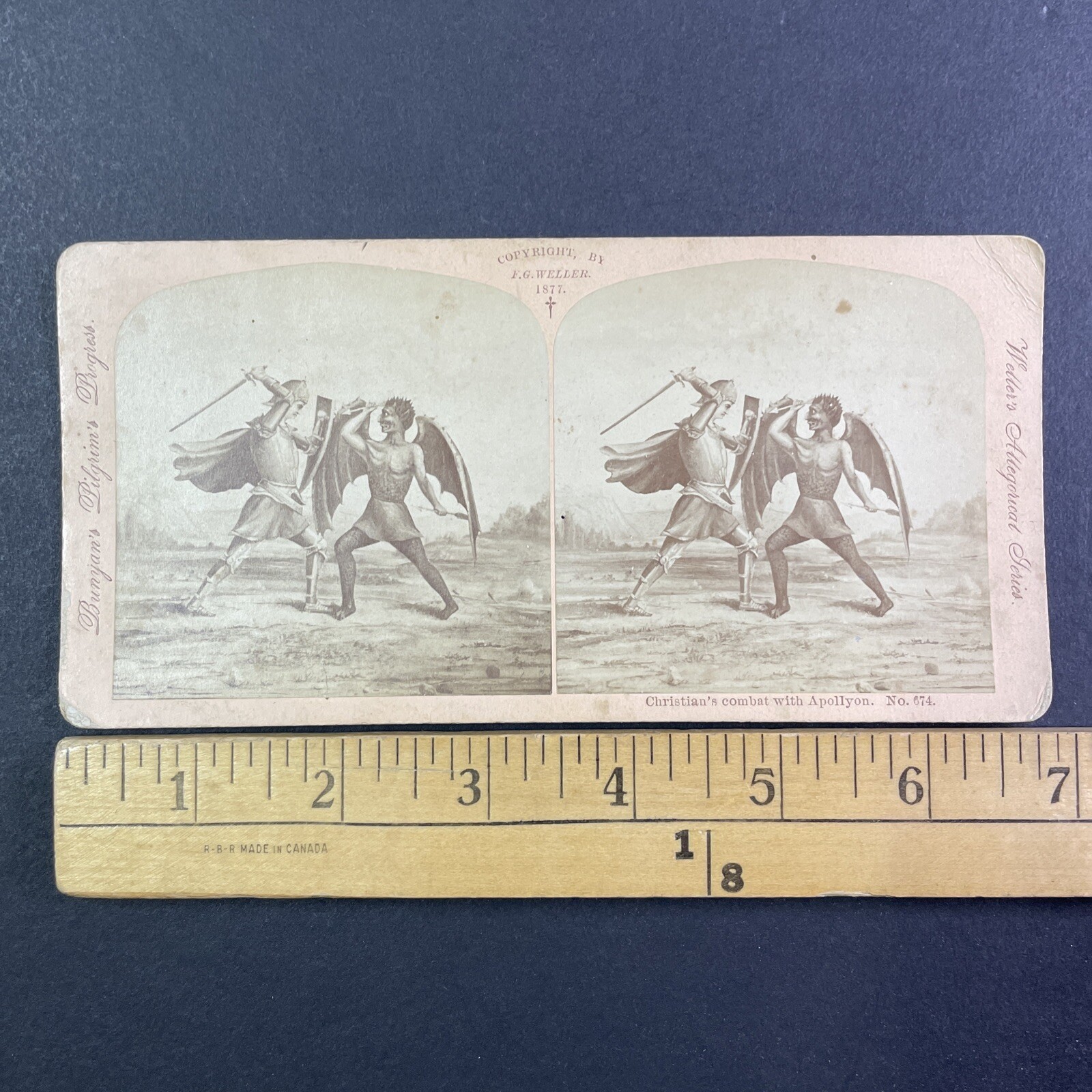 Christian Knight Battles Apollyon Stereoview F.G. Weller 1877 Pilgrim’s Progress