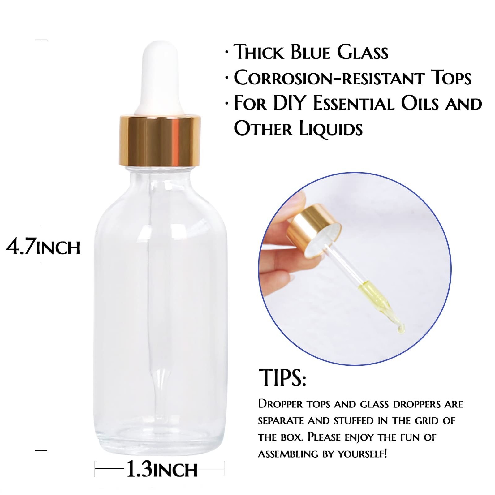 Eye Dropper bottle, Hoa Kinh 24 Pack 2 Oz 60ml Clear Glass Bottles, with Glas…