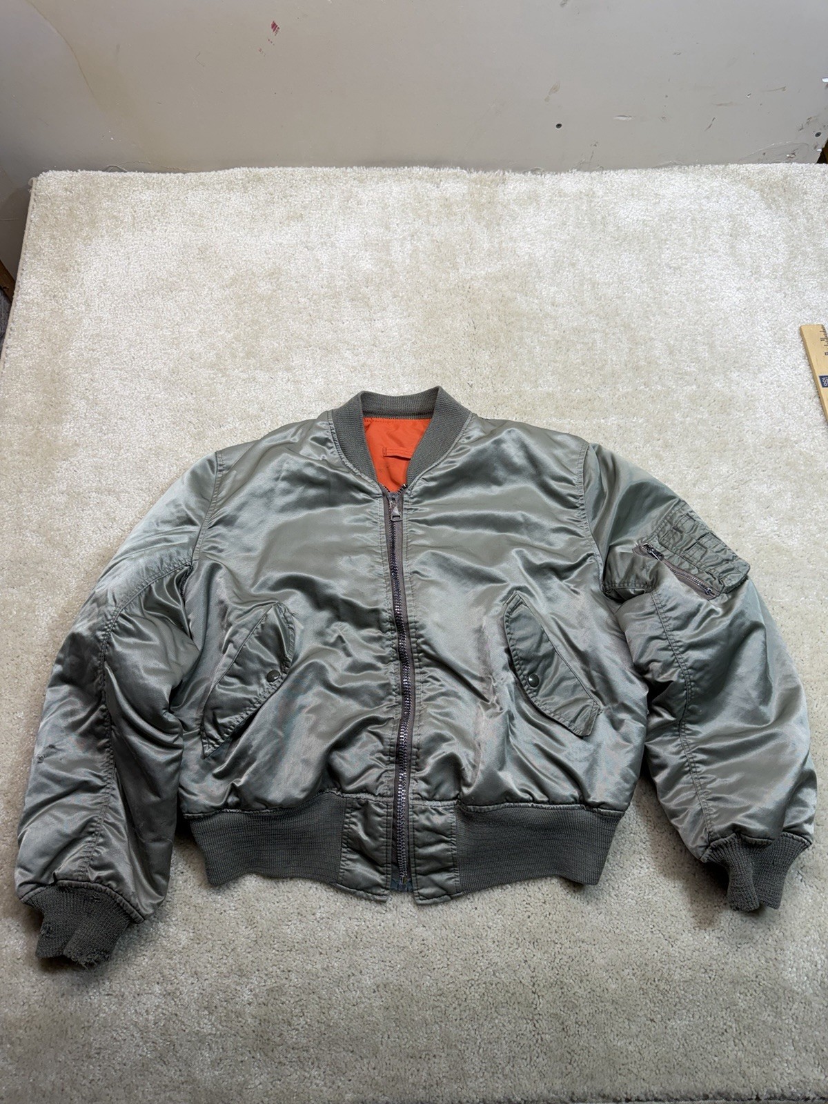 Vintage 70s Corinth Mfg MA-1 Flight Bomber Jacket Mens Large Green Reversable US