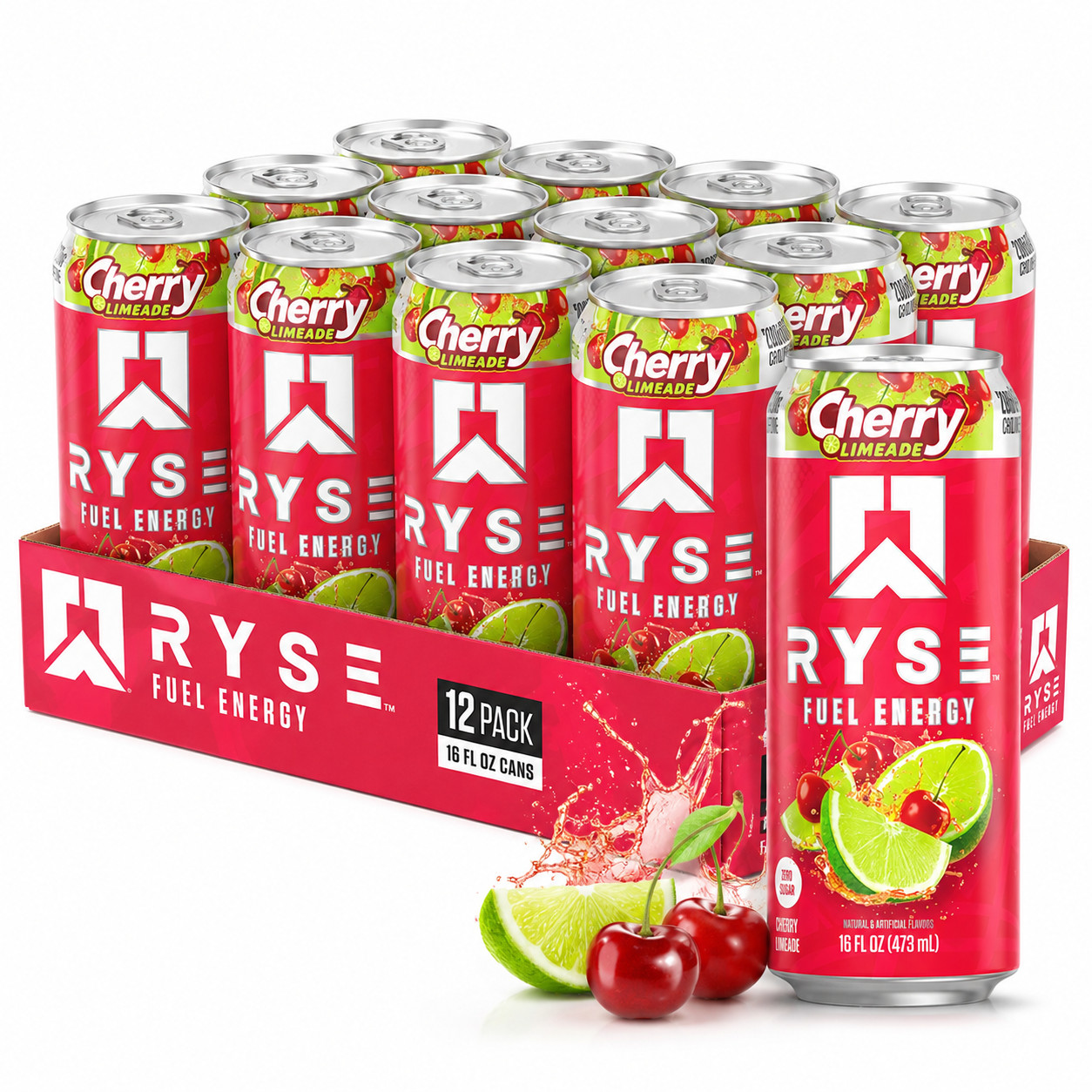 RYSE Fuel Zero Sugar Cherry Limeade Energy Drink 16 Fl Oz Cans 12 Pack