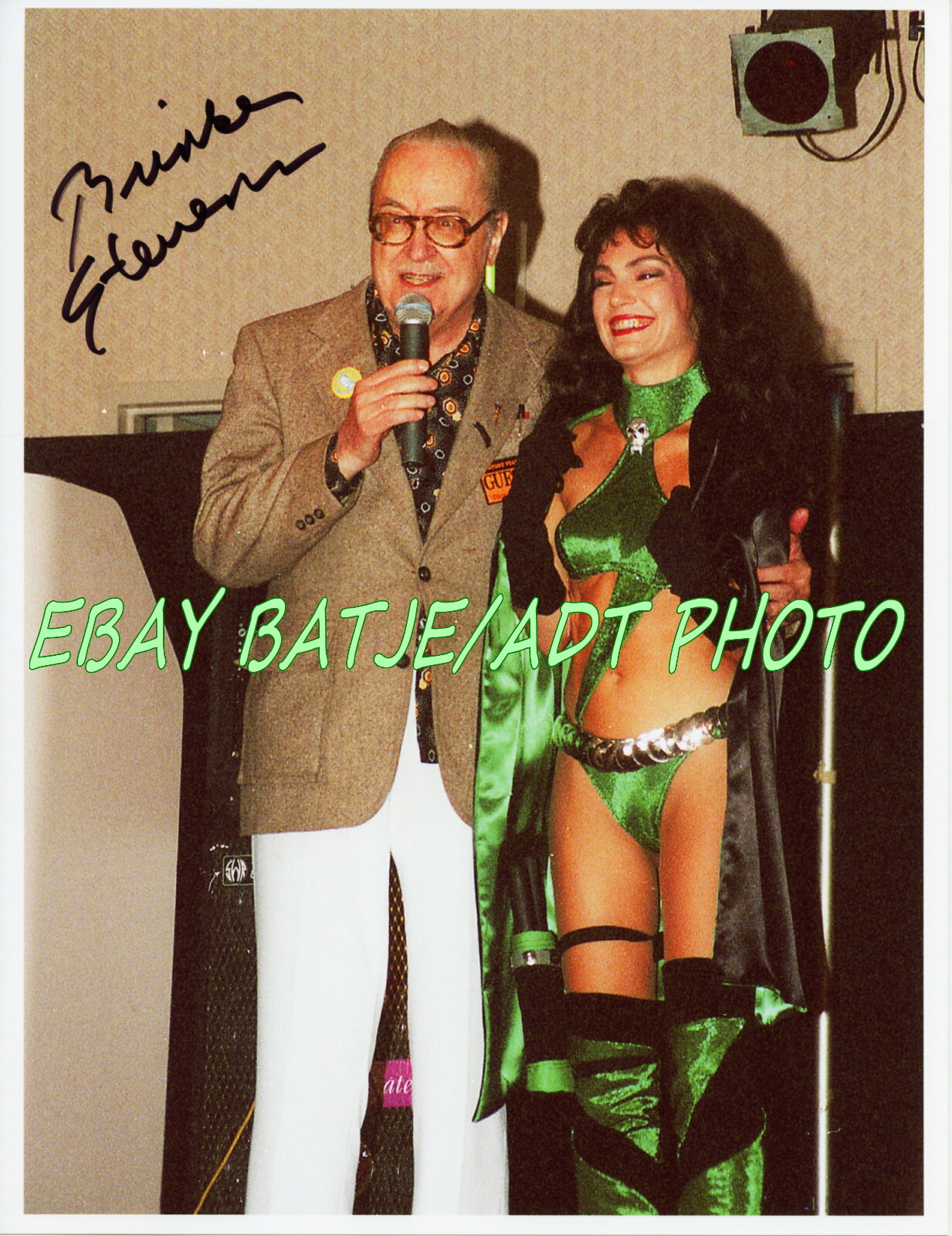 BRINKE STEVENS AUTOGRAPHED WITH FORREST J ACKERMAN COLOR PHOTOGRAPH R3-006A