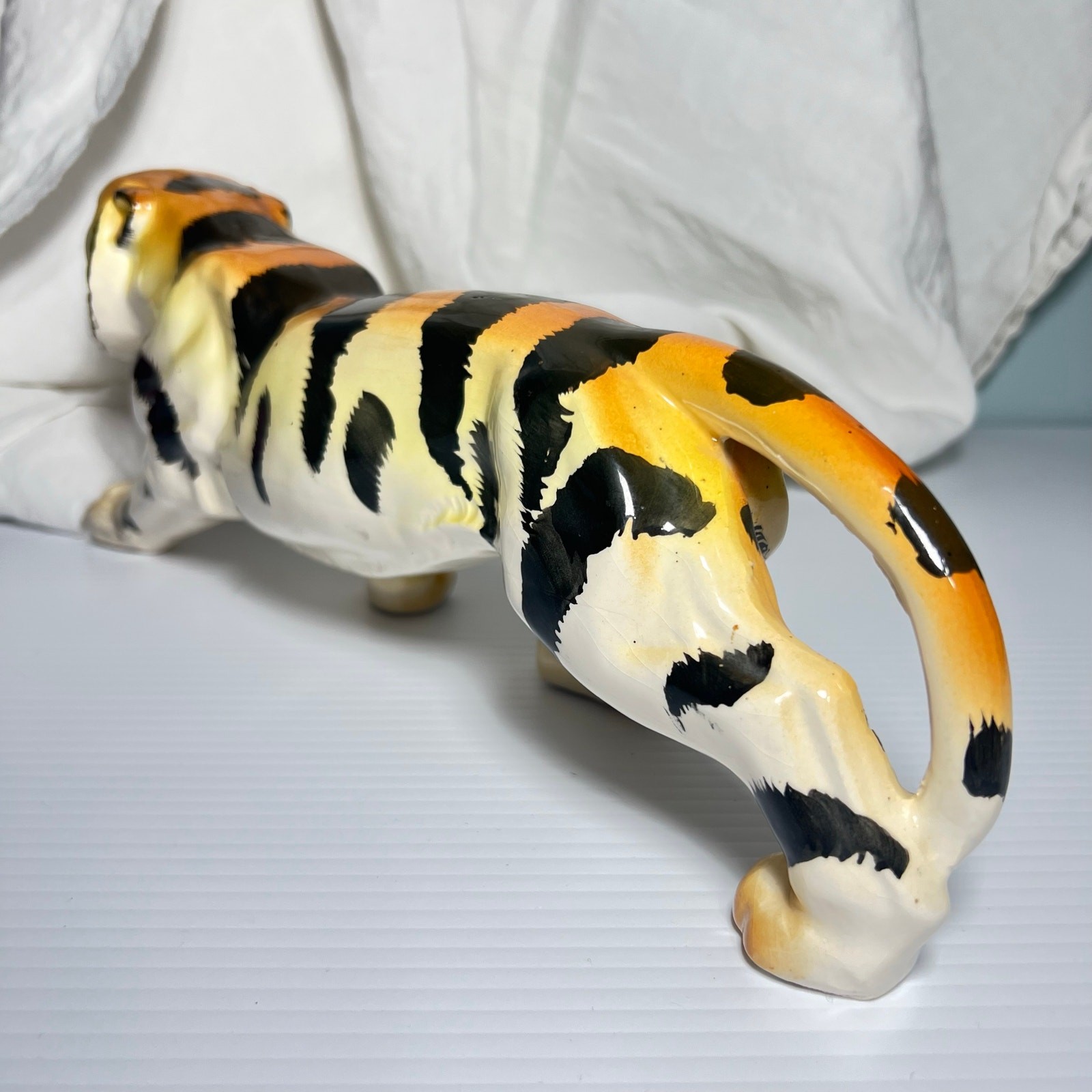 Vintage Mid Century Prowling Tiger Statue Ceramic Big Cat Figurine Japan 14″