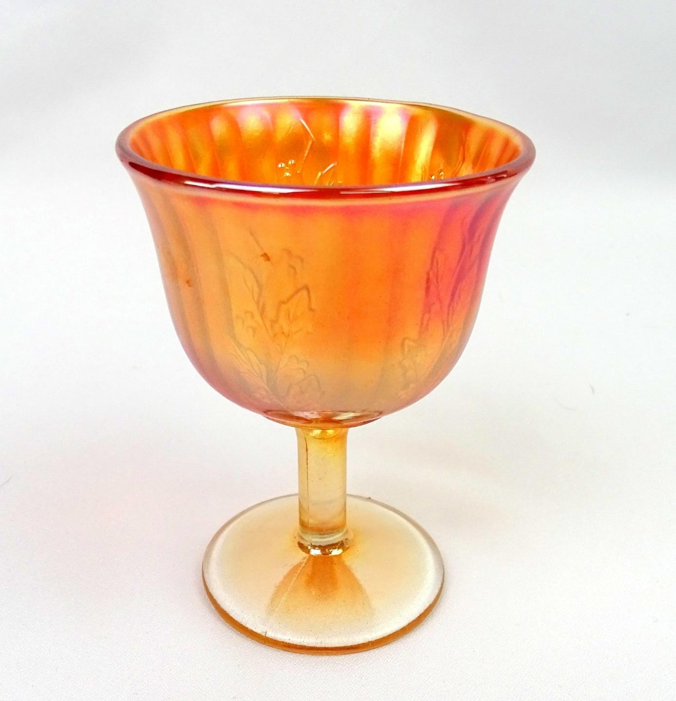 Fenton Marigold Carnival Glass Holly Antique 4 1/4″ Open Compote 1909-1920s