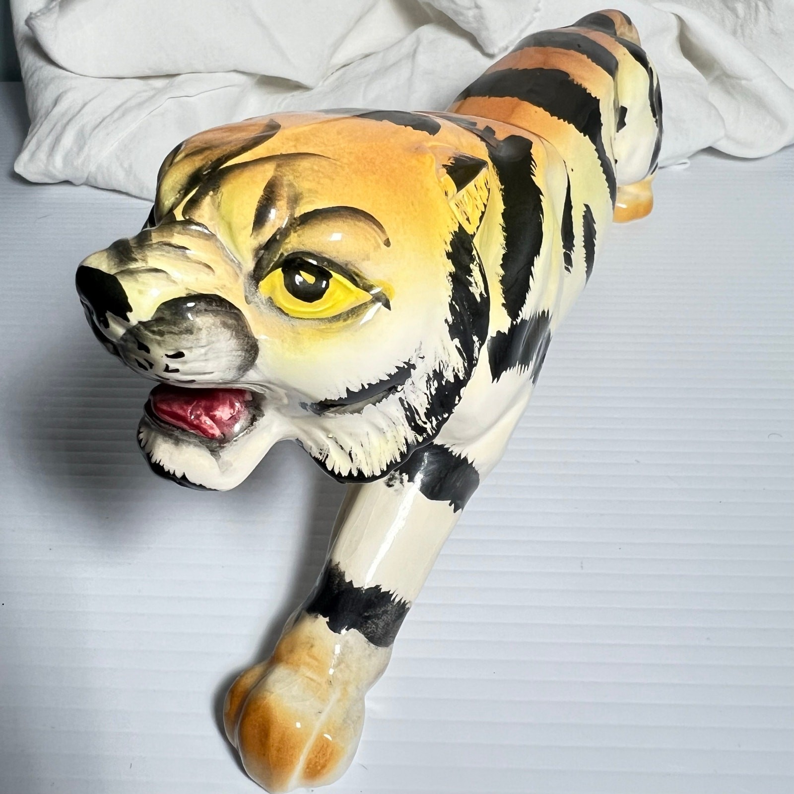 Vintage Mid Century Prowling Tiger Statue Ceramic Big Cat Figurine Japan 14″