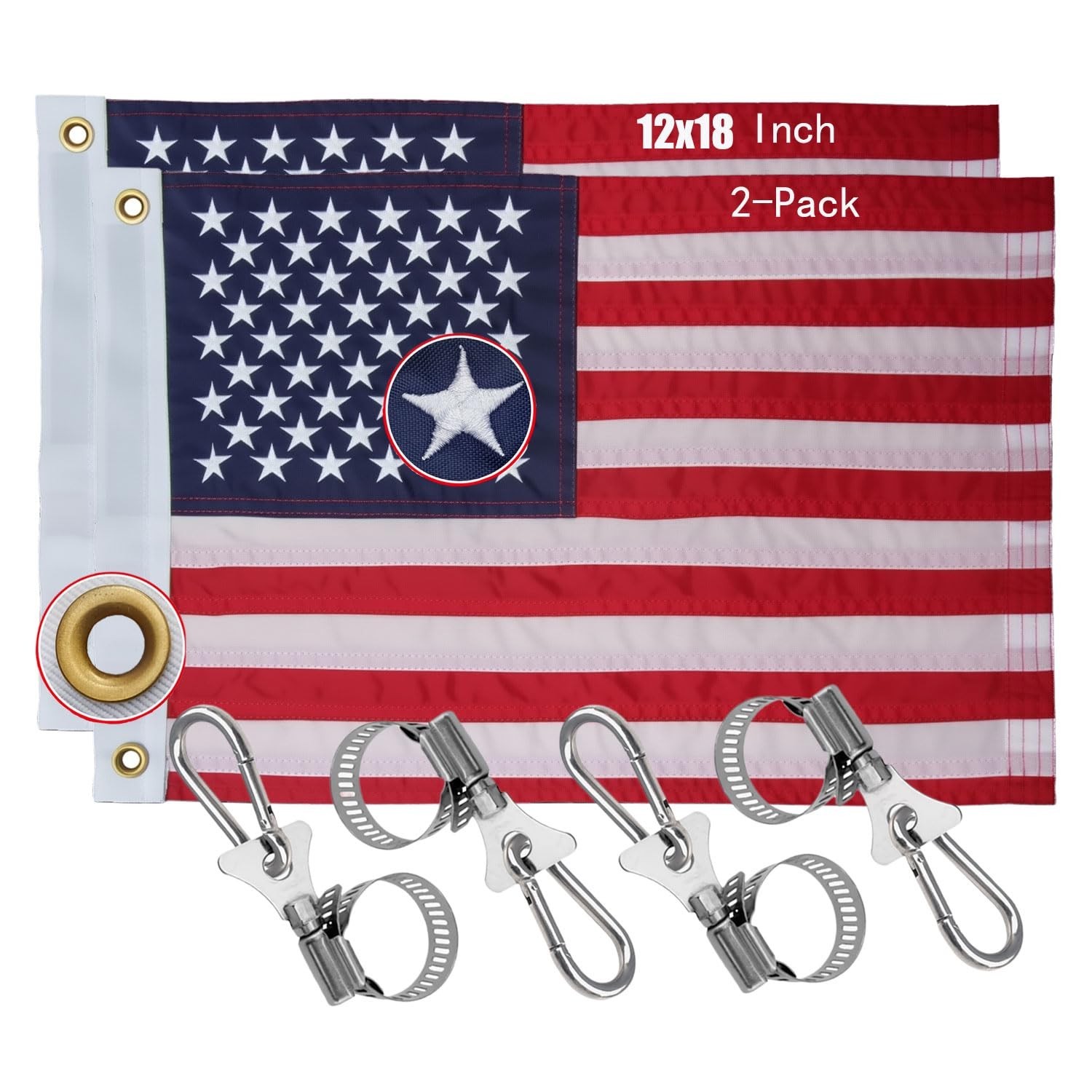2 Pack 12×18 Inch US Boat Flags, Small Heavy Duty 210D Nylon Embroidered Flag…