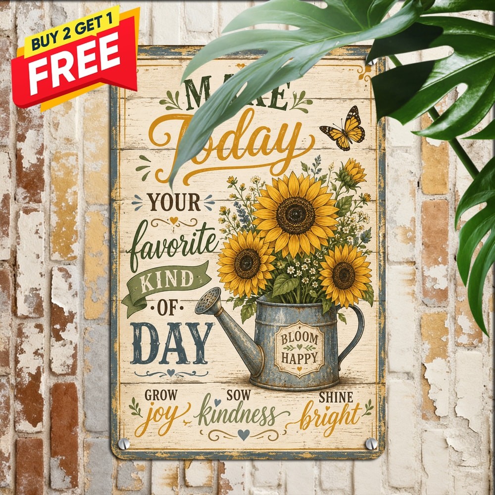 Positive Sunflower Butterfly Quote Choose Happy Enjoy Today Metal Tin Plaque Art