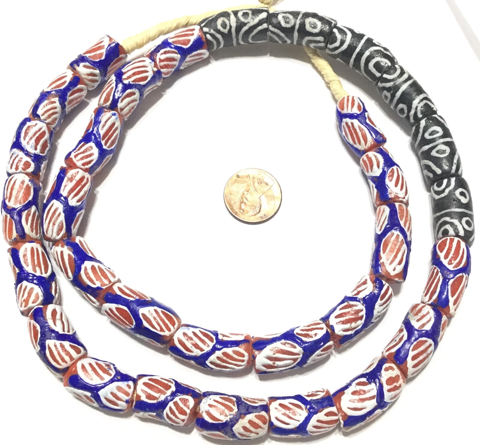 Ghana African Red White Blue Black mixed Recycled glass trade beads-Ghana