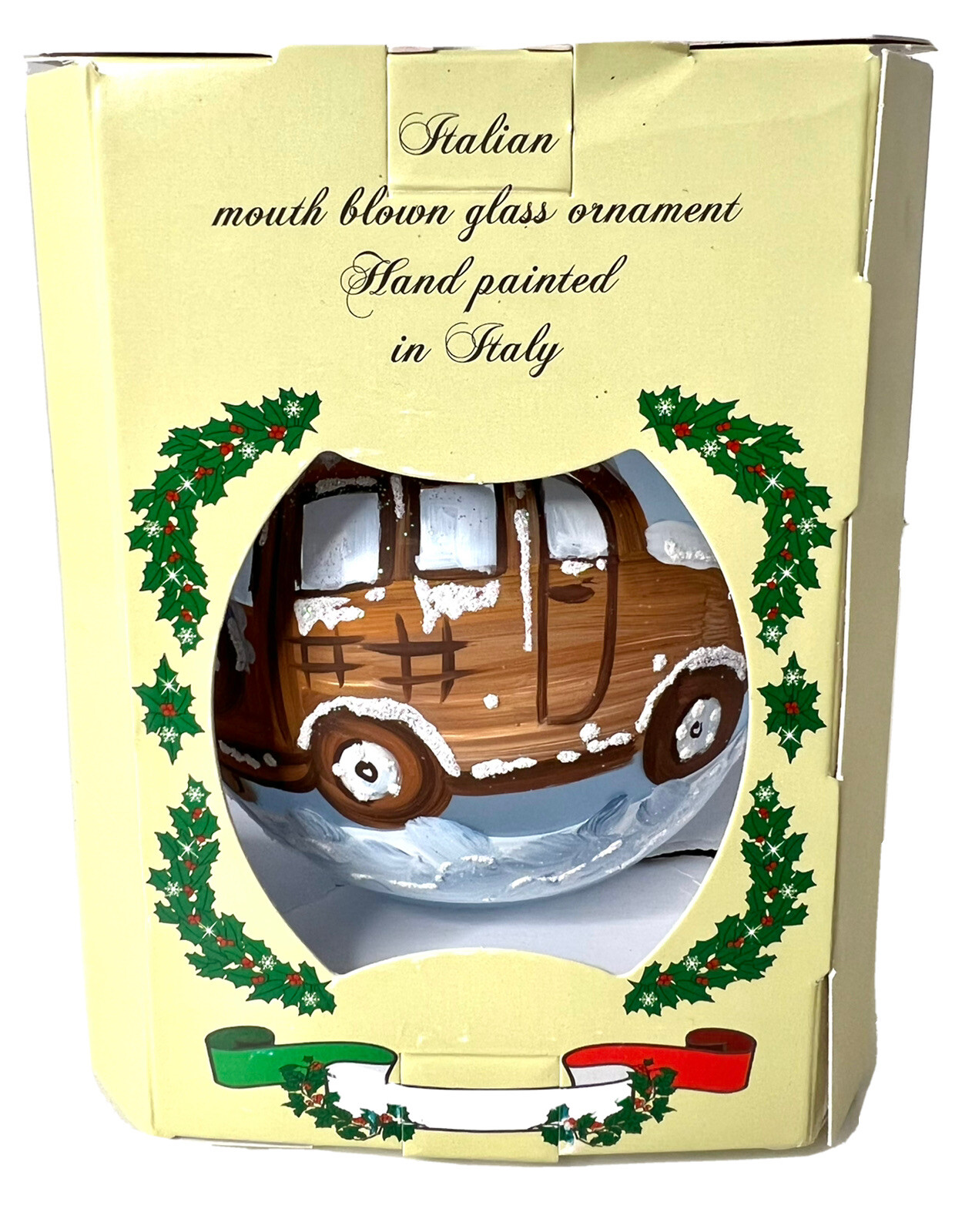 Woody Wagon Glass Ball Christmas Ornament HandPainted Gilardoni Fausto Italy NIB