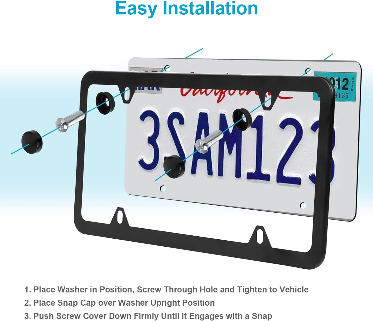 License Plate Frames Black, 2Pcs 4 Holes License Plate Holders, Stainless Steel