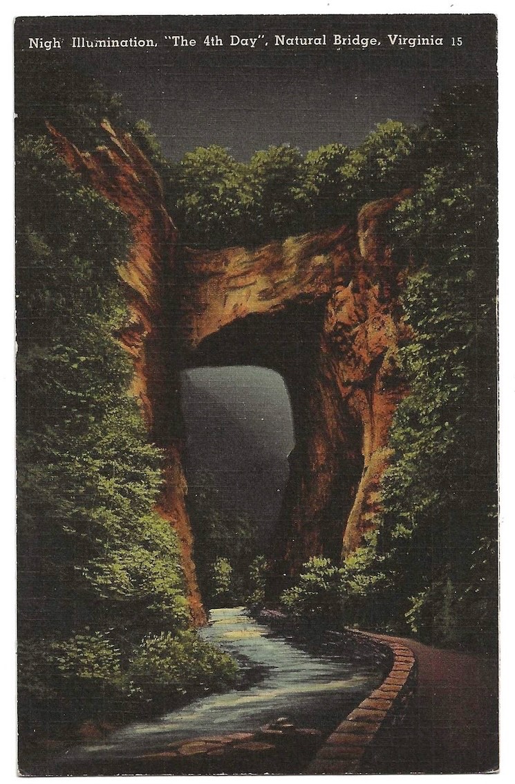 Virginia c1940’s Natural Bridge night view, Roadside America