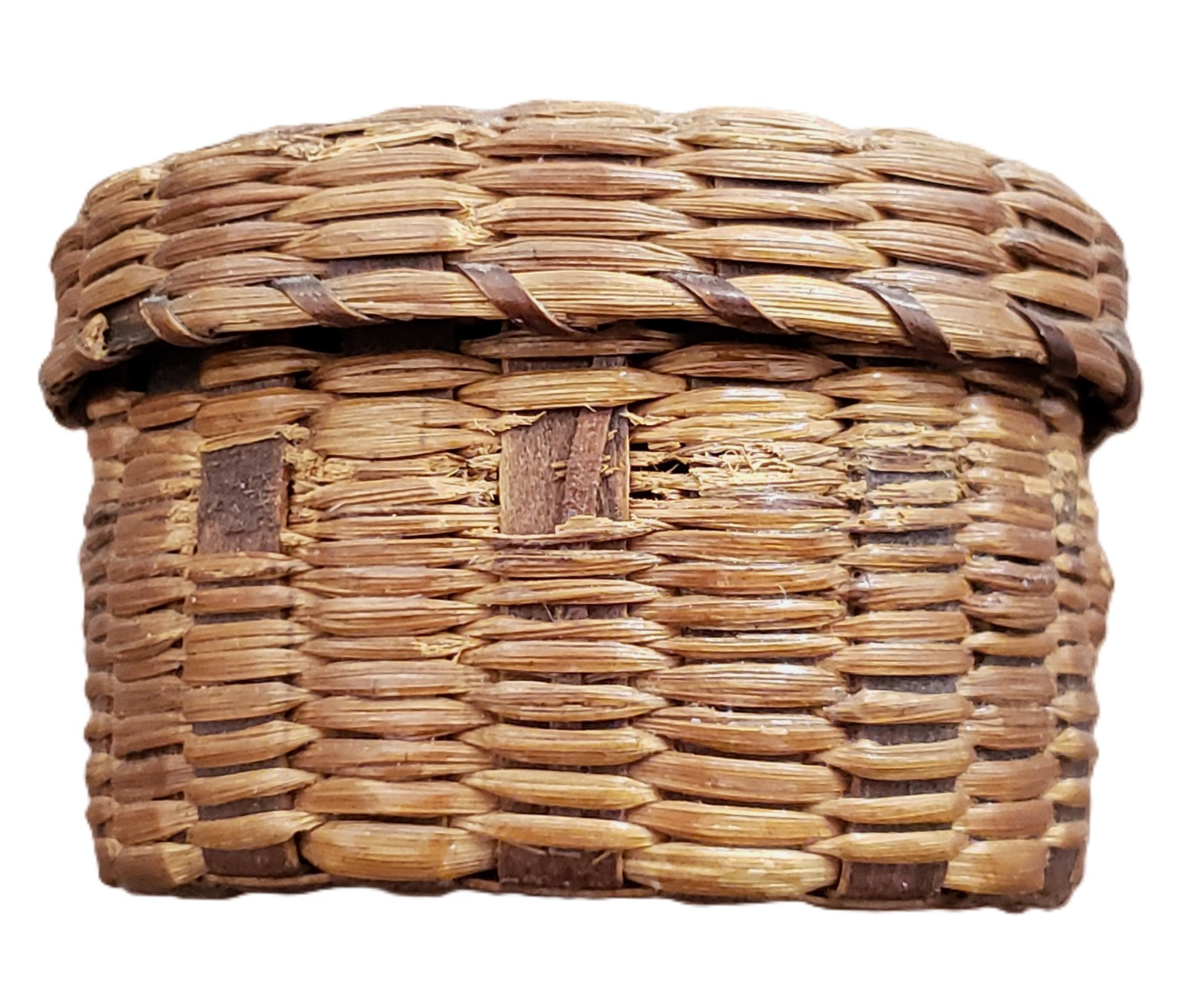 ANTIQUE Miniature VINTAGE Native American Sweet Grass SEWING Basket PATINA #2