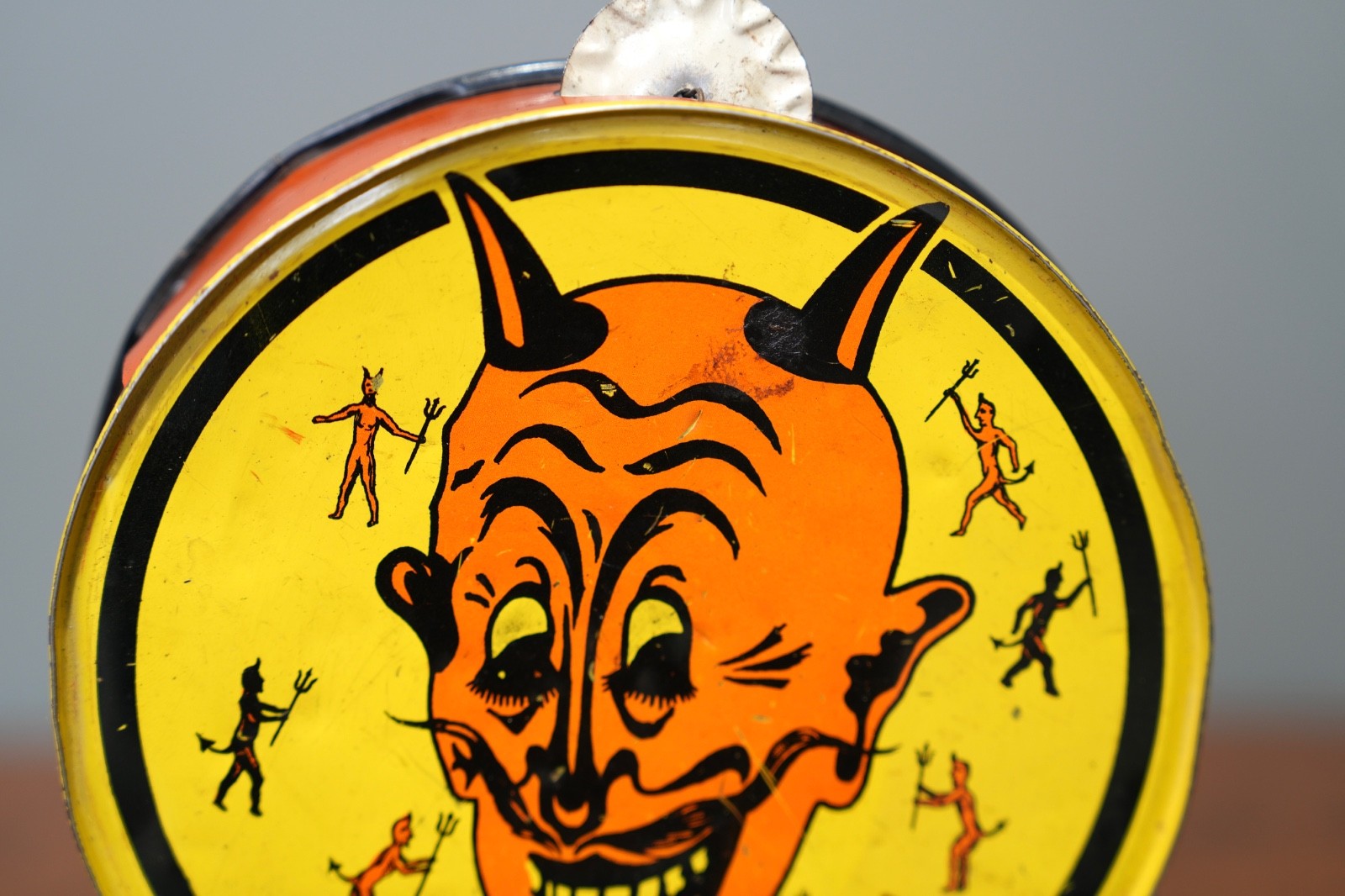 Vintage Halloween Devil Tambourine by Kirchhof USA Tin Noise maker Antique toy