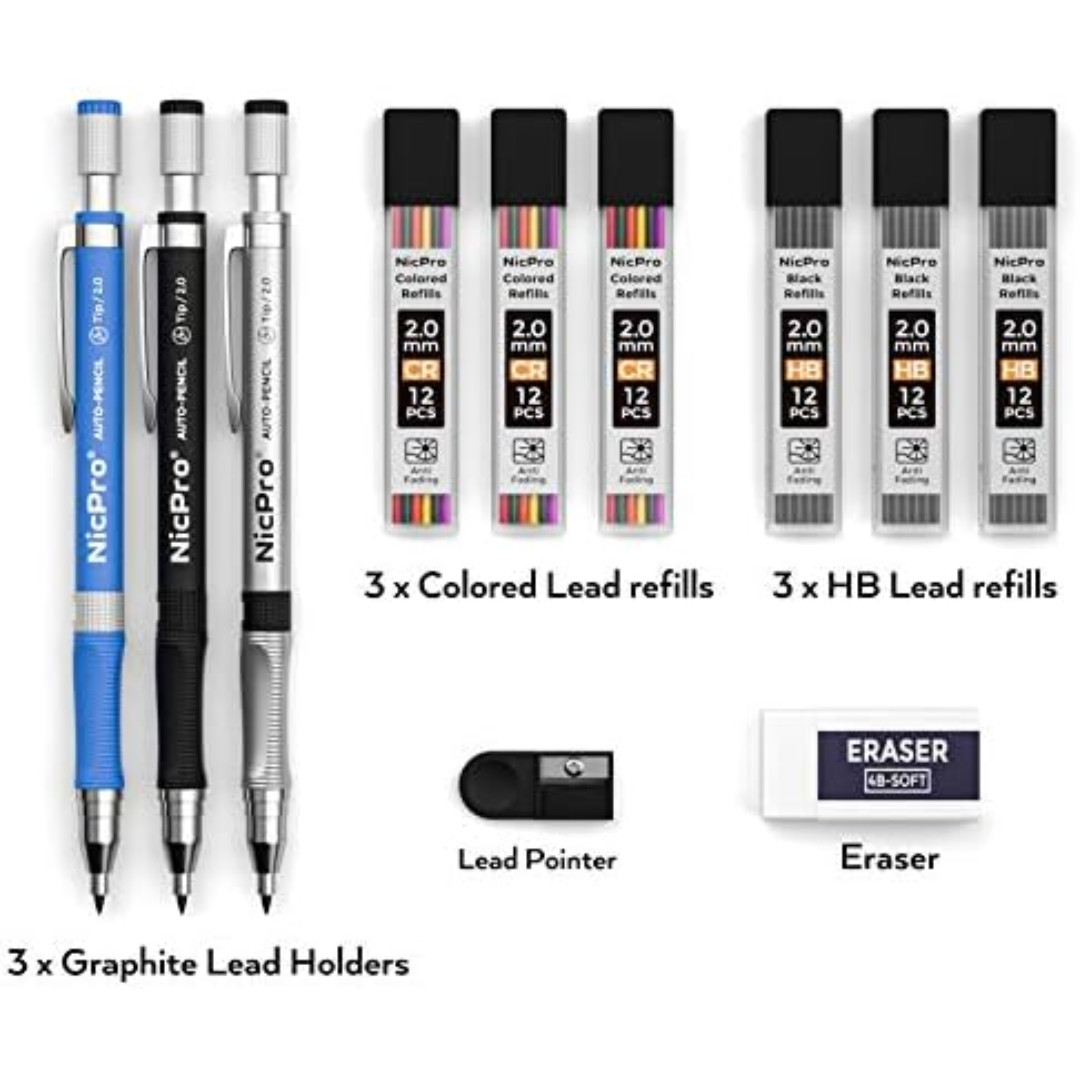 11 Pieces 2Mm Mechanical Pencil Set, 3 PCS Carpenter Drafting Pencil 2.0 Mm For