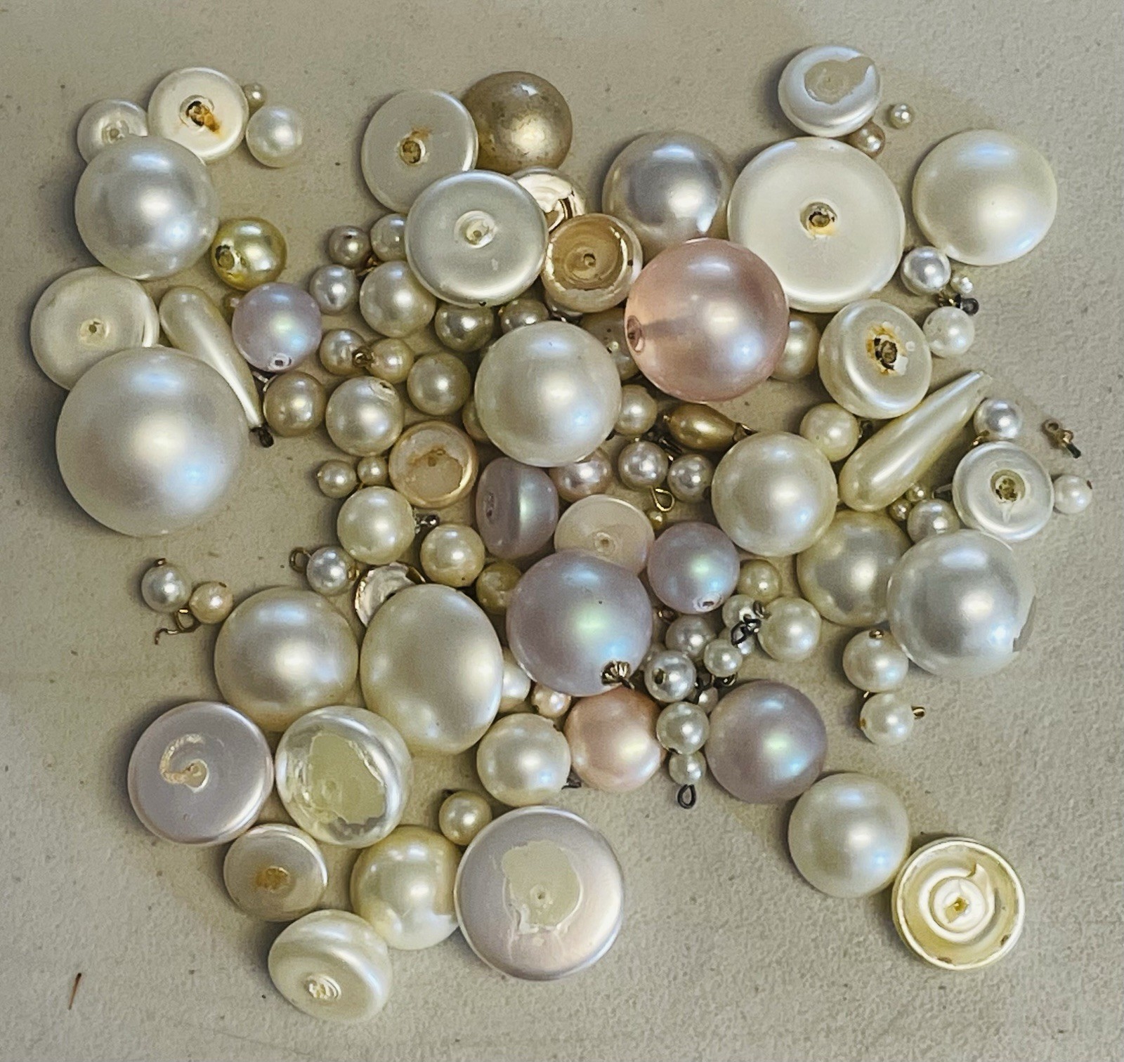 Vintage Faux Pearl Button Bead Lot Mixed Sizes Shapes Crafts Sewing Junk Journal