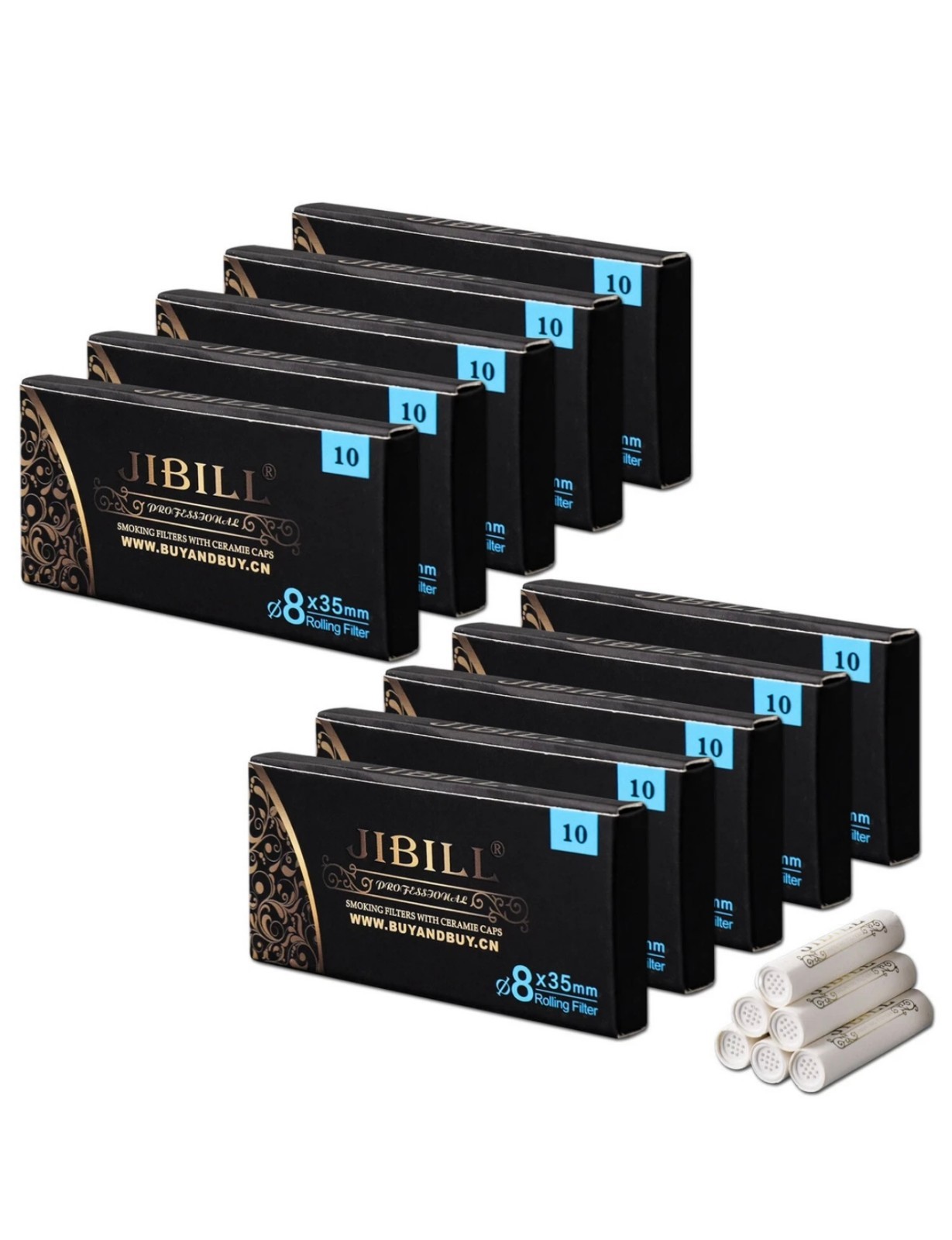JIBILL Pipe Filters For 8mm Pipe Stem 100Pcs Activated Carbon Tobacco Filter