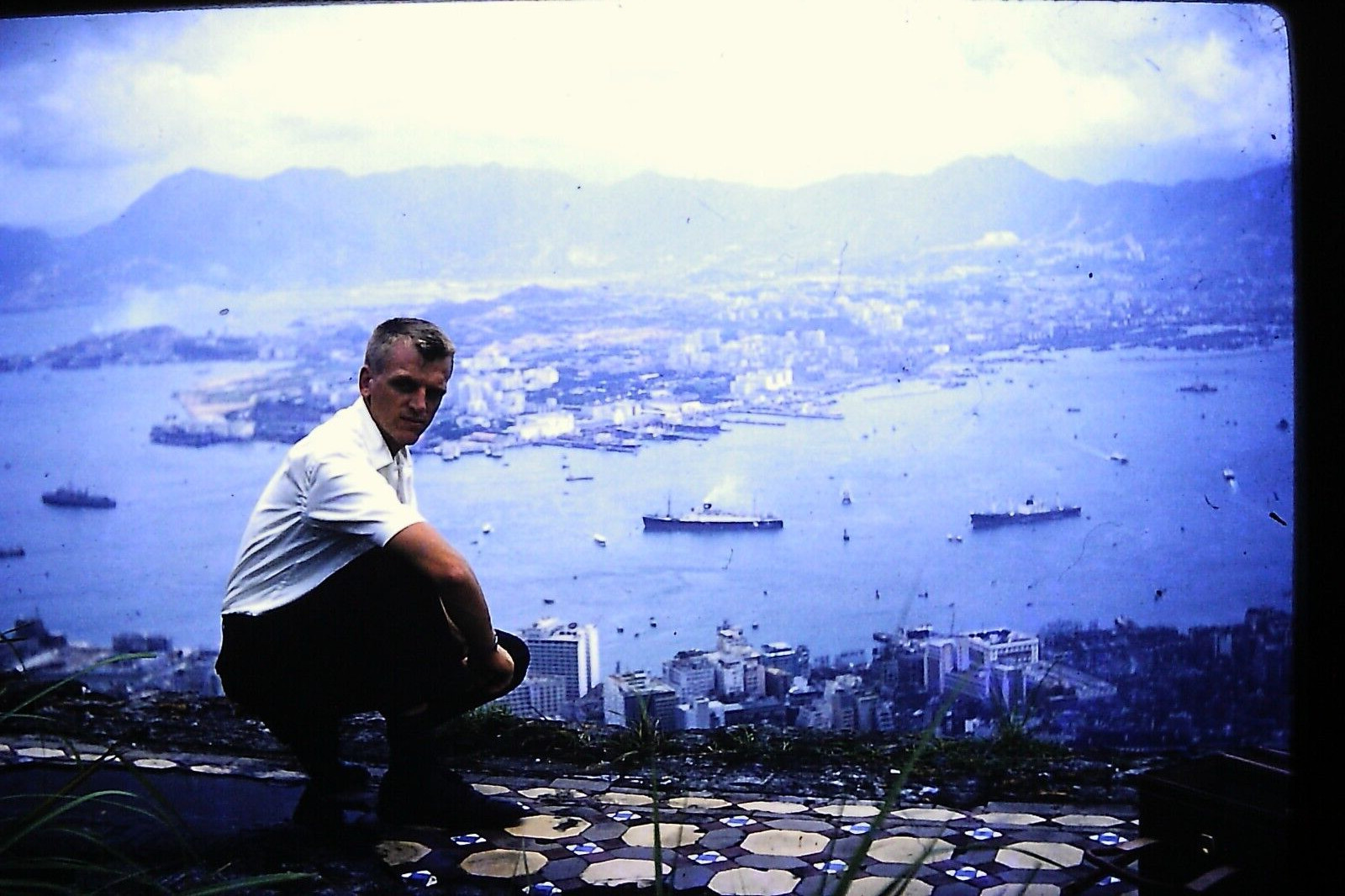 3 — 1961 amateur Kodak 35mm Slide Hong Kong Cityscape Skyline top hill view