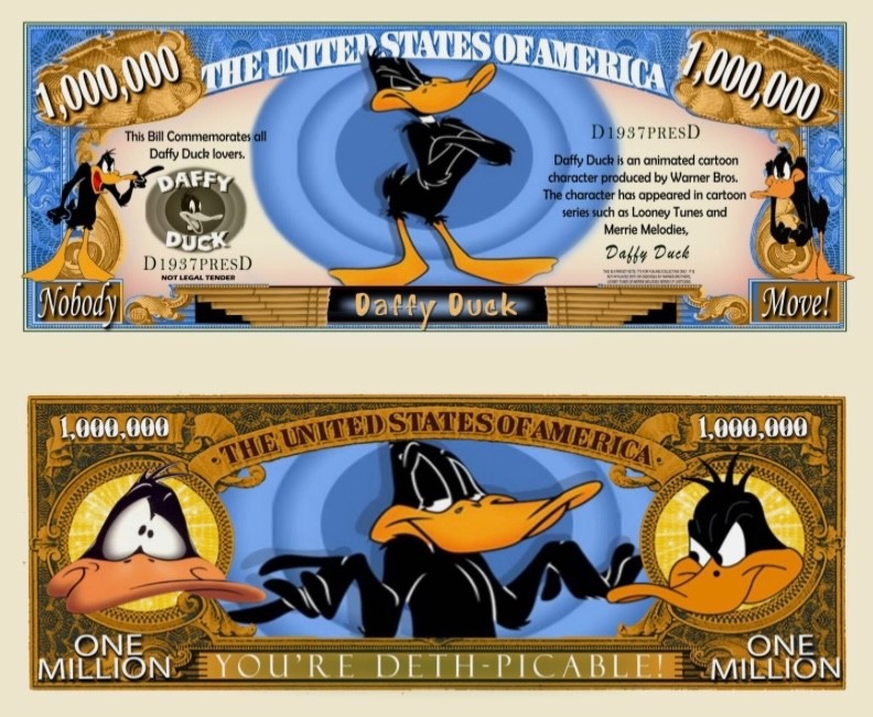 25 Pack Daffy Duck Dollar Bill Looney Tunes Collectible $1 Million Novelty Money