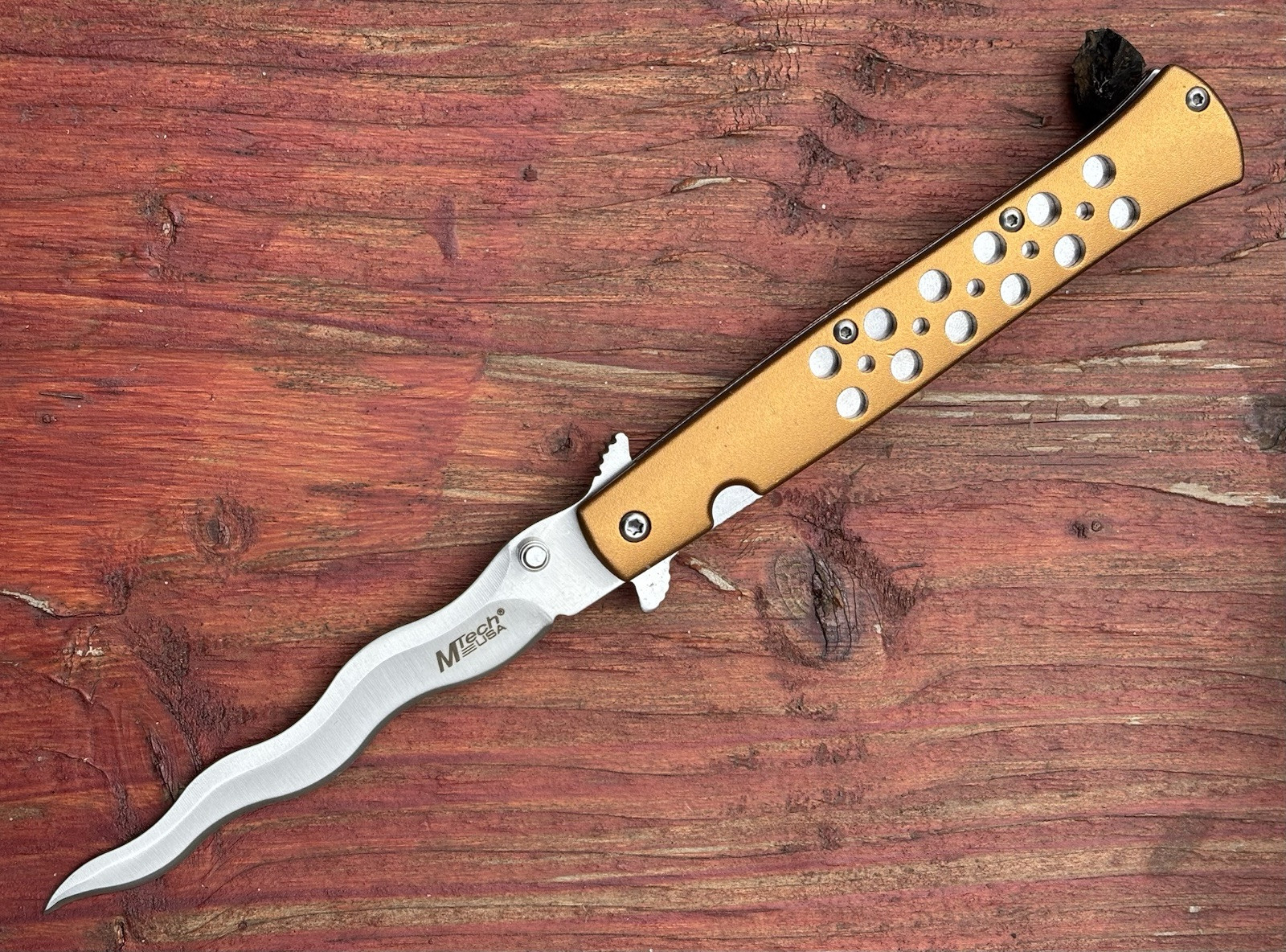 Kris Blade Gold Spring Assist Pocket Knife Full Size 9″ Overall Sharp Rare