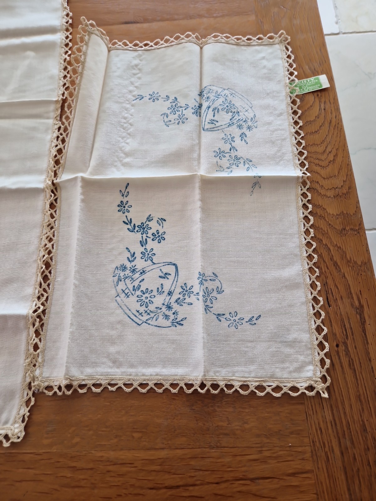 Vintage Irish linen Table Coth And Small Matt Ready For Embroidery