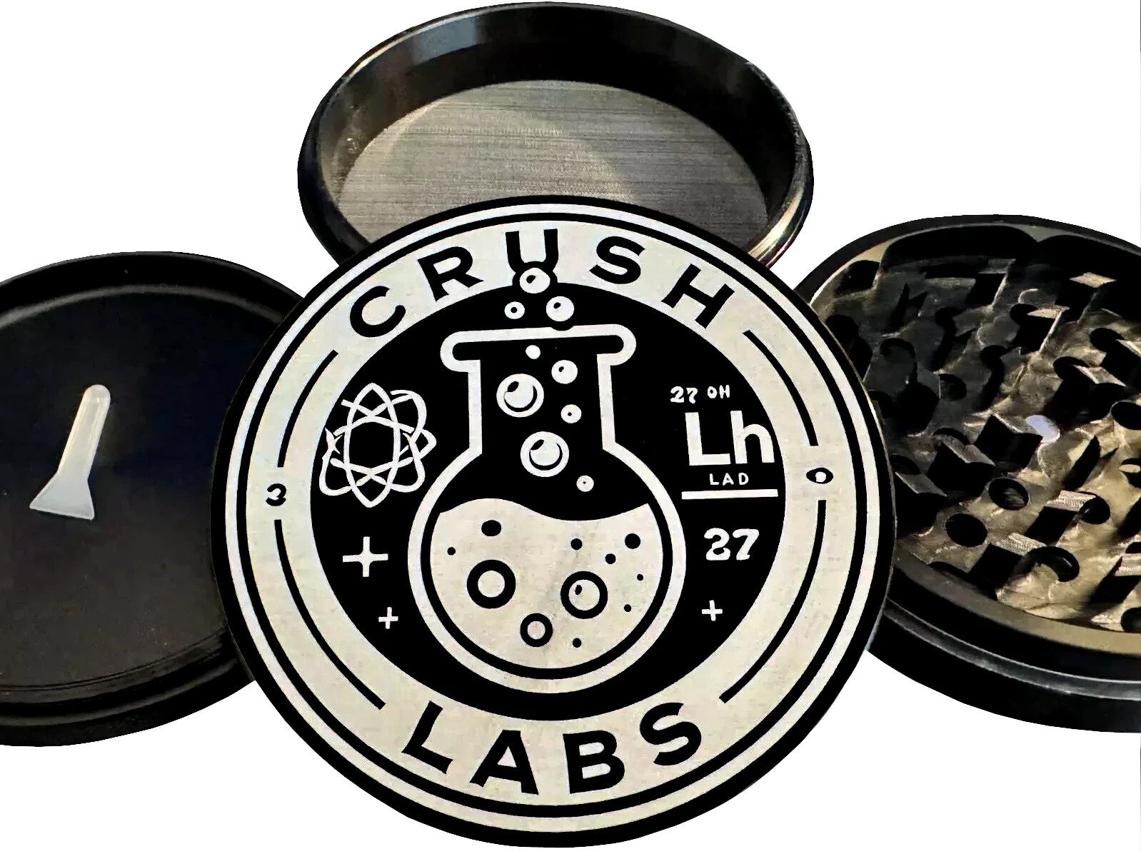 CRUSH LABS 4PC 4″-Inch (100mm) Aluminum Herb Grinder – BLACK Anodized Quality
