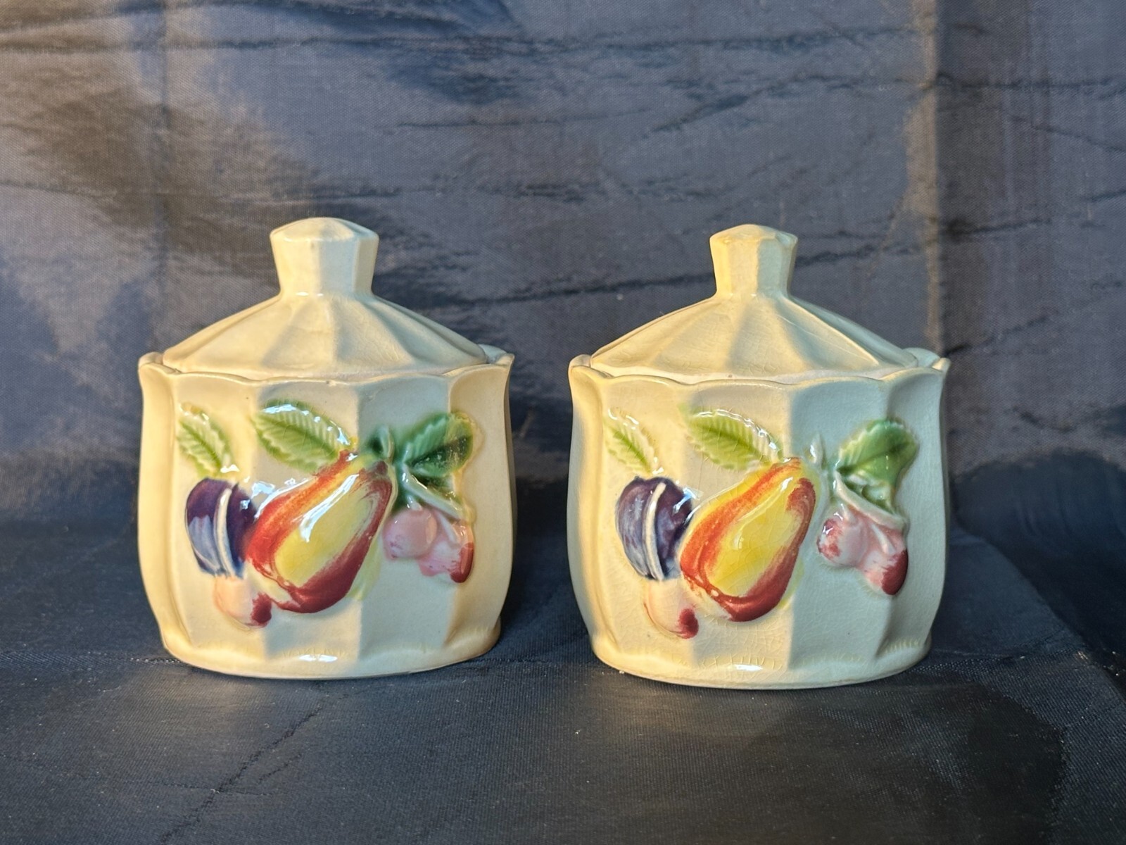 Royal Sealy JAPAN Fruit Motif Salt & Pepper, egg cups & jars w/lids (2 each)