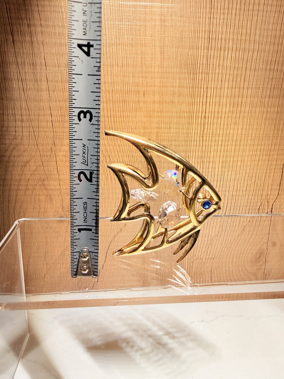 Vintage Mascot Inc Angel Fish Suncatcher 24K Gold Plated Austrian Crystal Decor