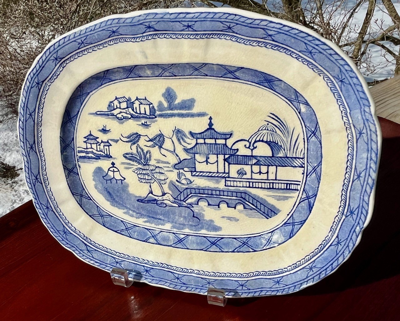Antique Canton Staffordshire Ashworth Bros Blue White Chinoiserie Transfer ware