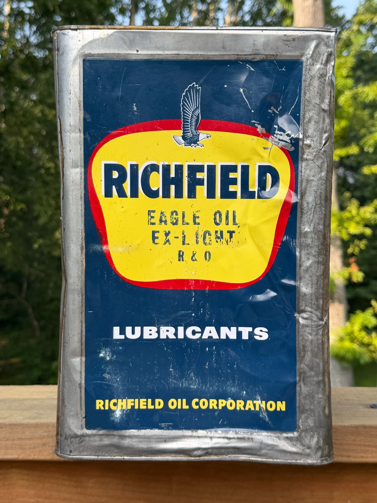 Vintage Square Richfield Five 5 Gallon Oil Can Free Shipping