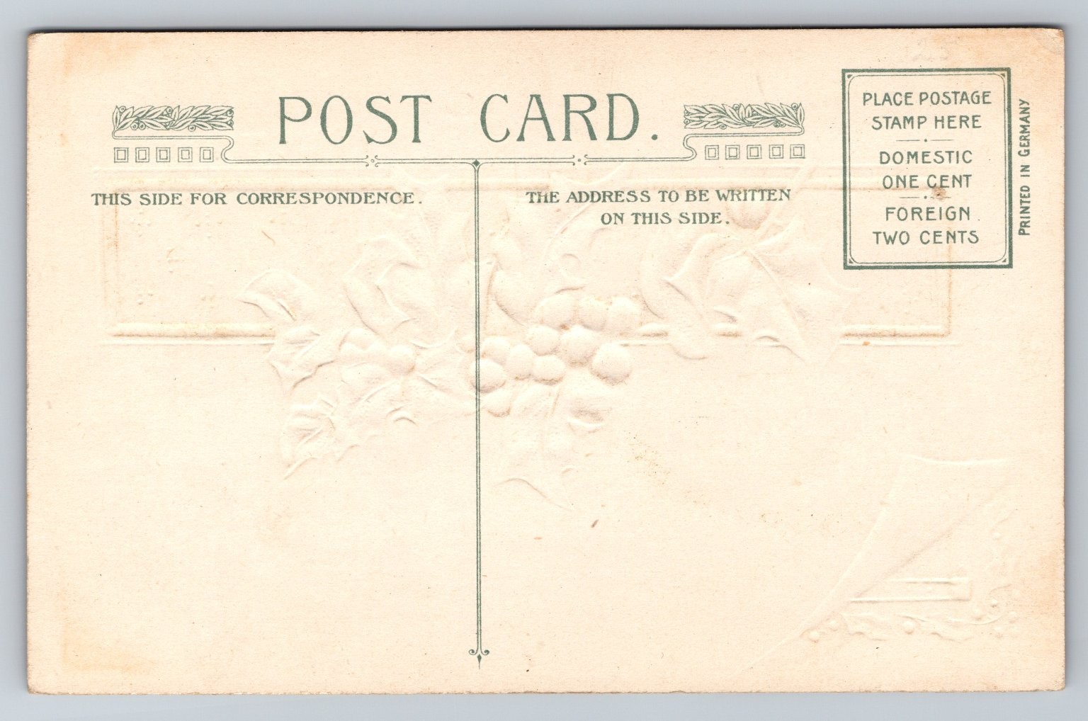 Vintage Divided Back Embossed Christmas Postcard Holly Berries