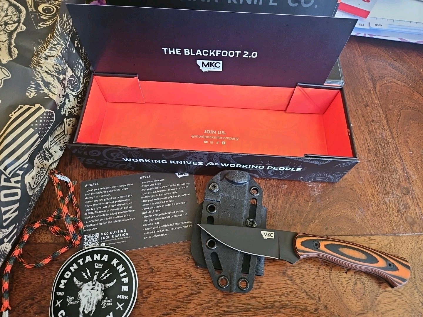 BRAND NEW MONTANA KNIFE COMPANY MKC BLACKFOOT 52100 PVD COATED ORANGE & BLACK
